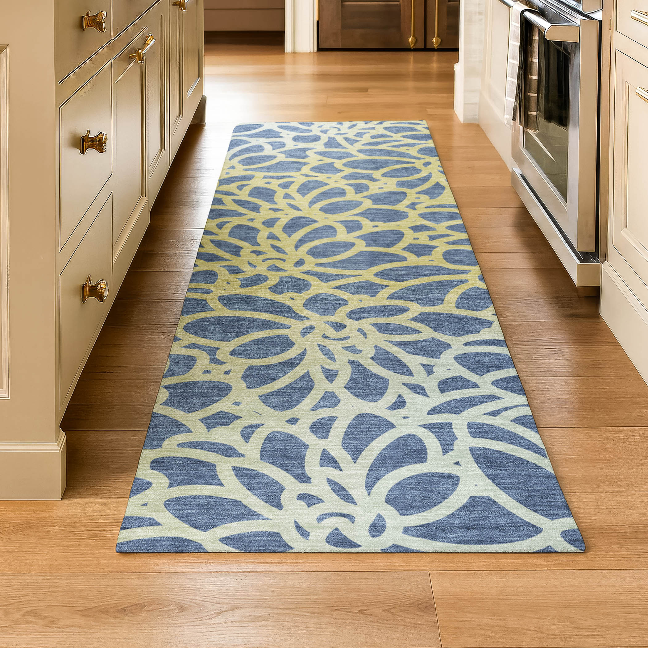 Istanbul Machine Washable Transitional Navy Blue Rug 2'3" x 7'6" #shape_Runner