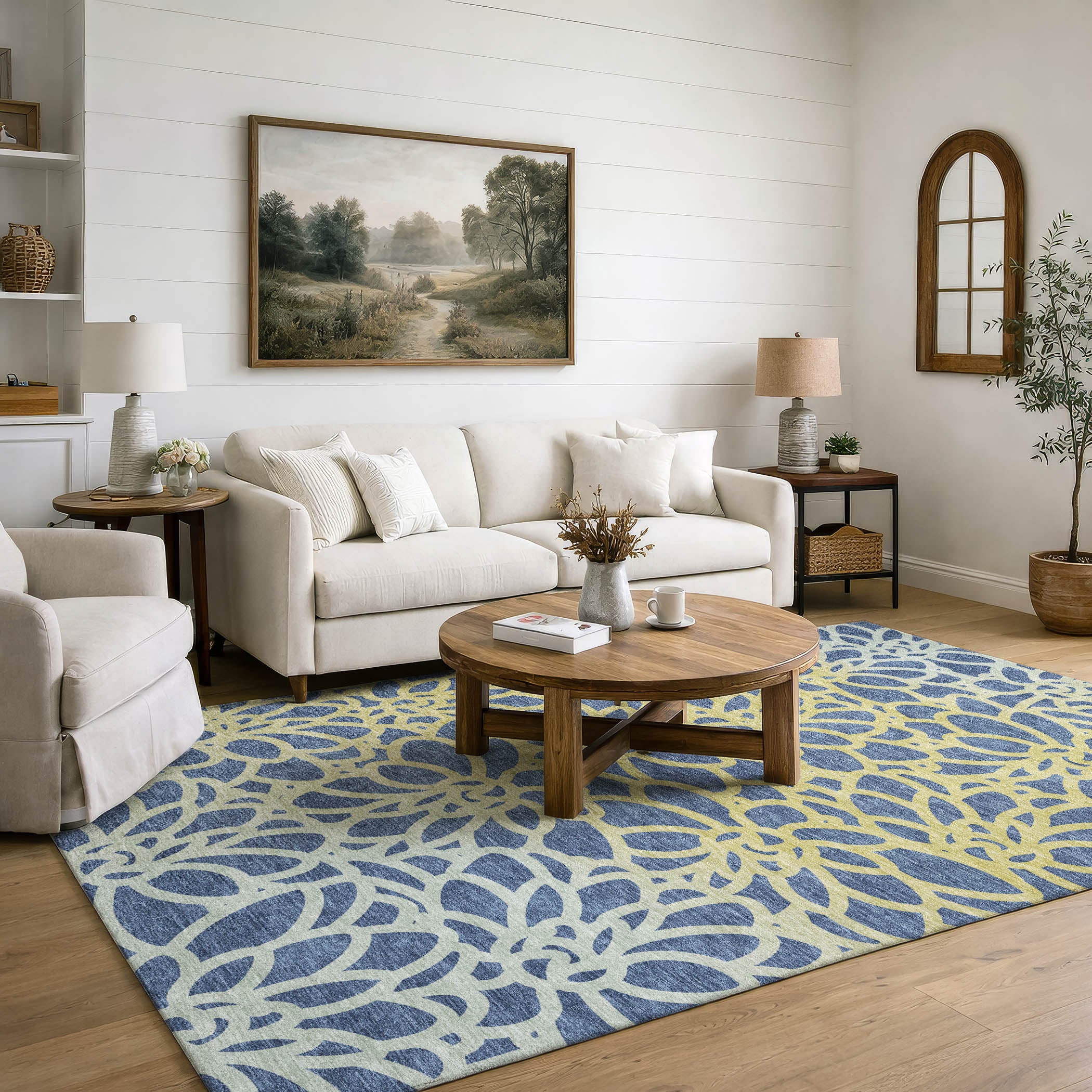 Istanbul Machine Washable Transitional Navy Blue Rug 3' x 5' #shape_Rectangle