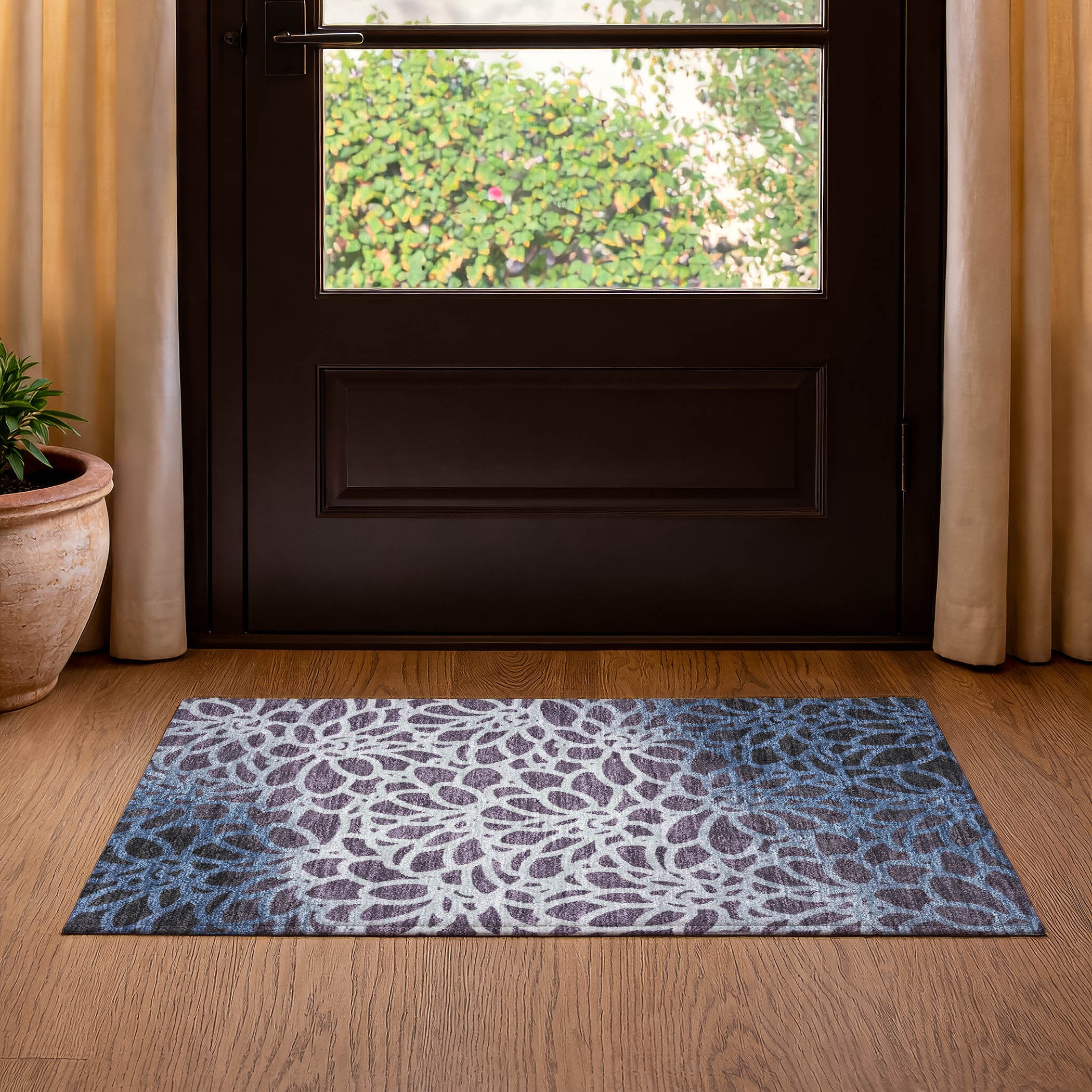 Istanbul Machine Washable Transitional Plum Purple Rug 1'8" x 2'6" #shape_Rectangle