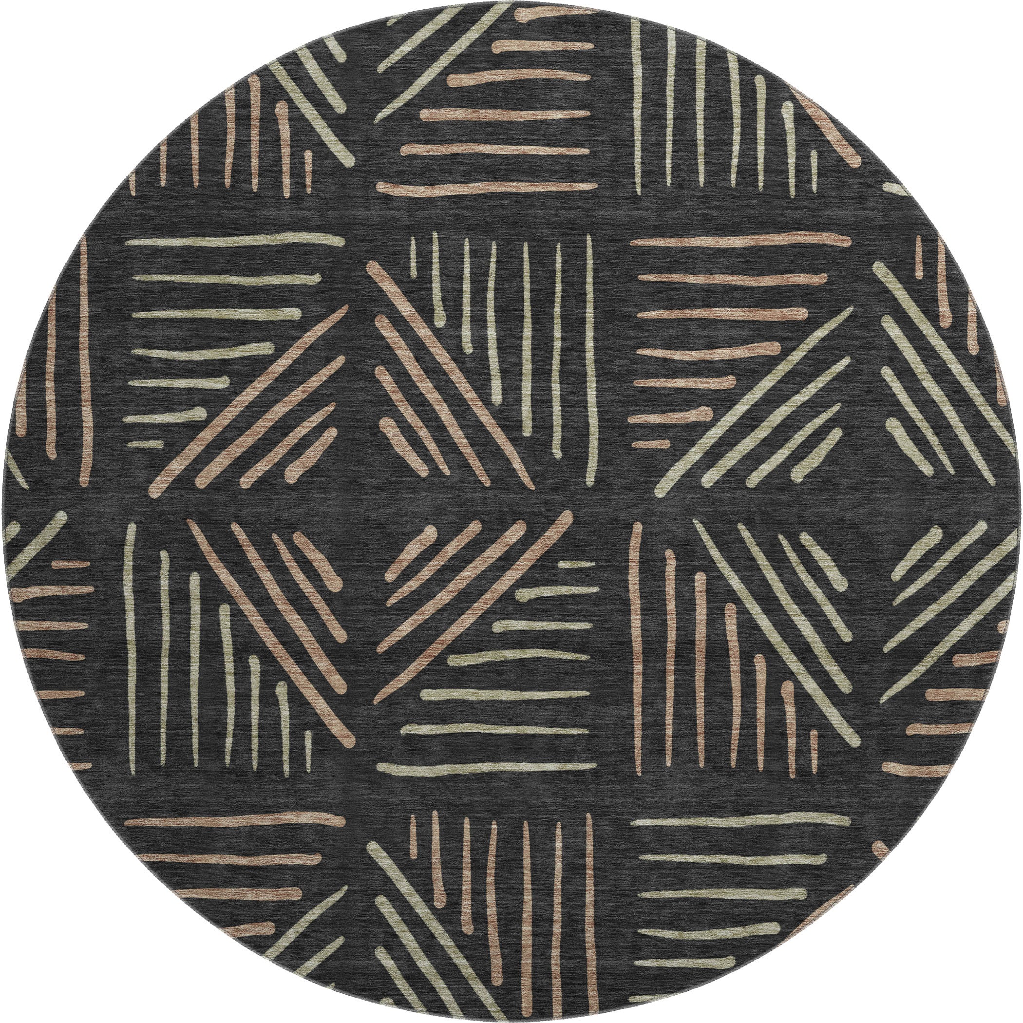 Kyoto Machine Washable Transitional Black Rug 8' x 8' #shape_Round