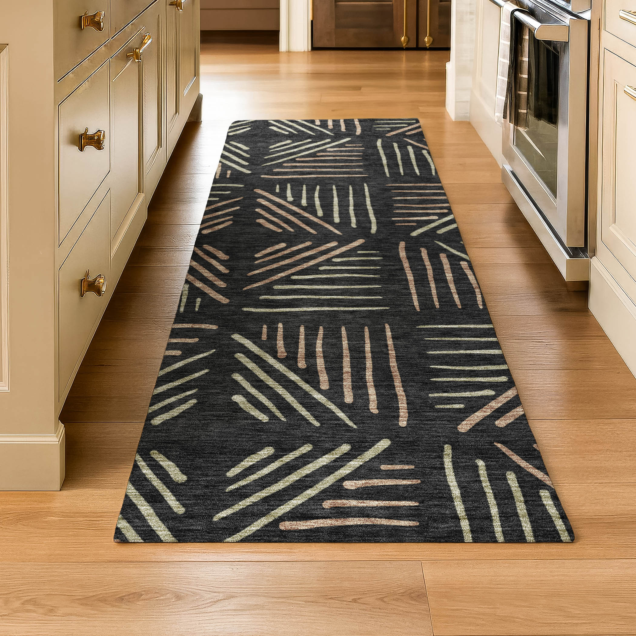 Kyoto Machine Washable Transitional Black Rug 2'3" x 7'6" #shape_Runner