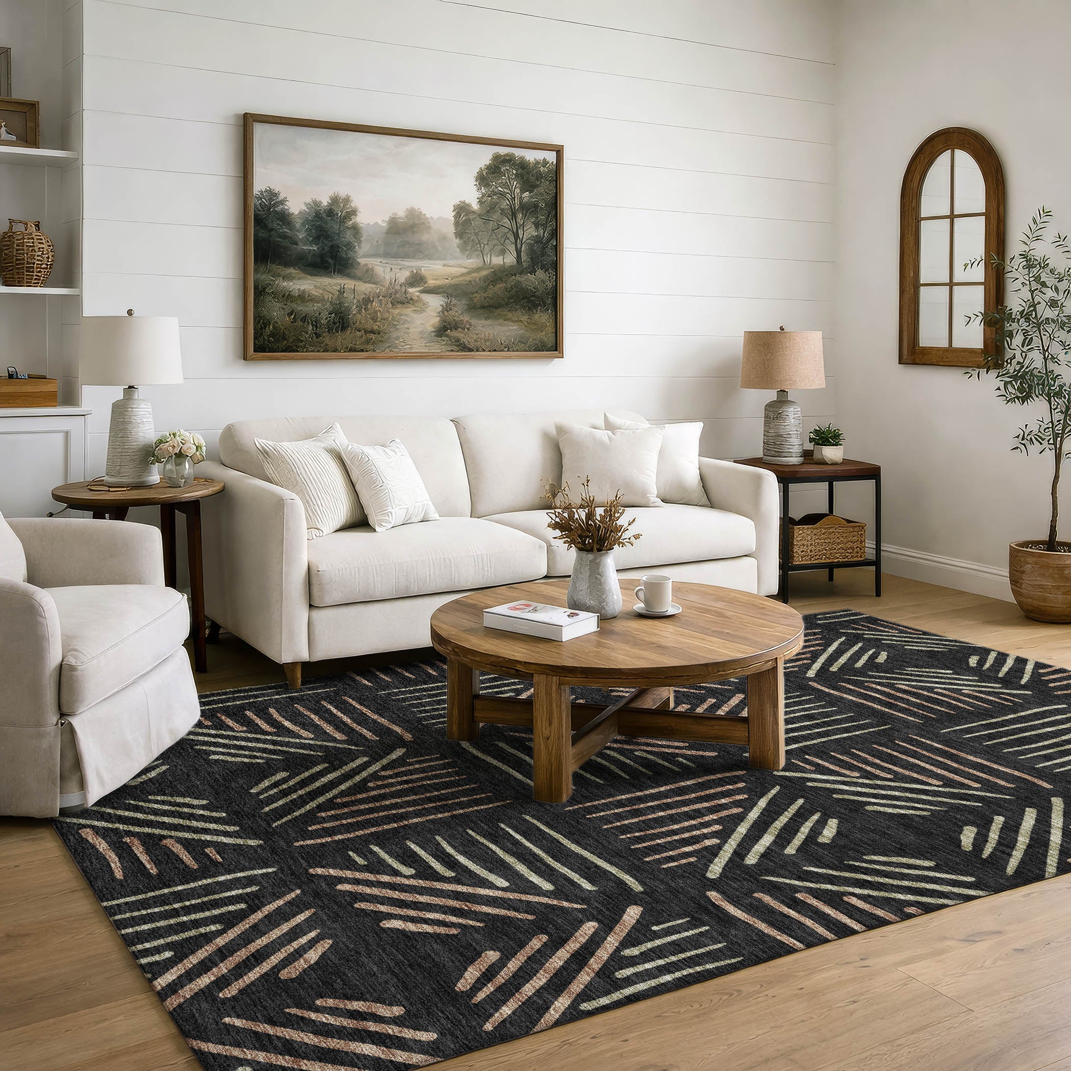 Kyoto Machine Washable Transitional Black Rug 3' x 5' #shape_Rectangle