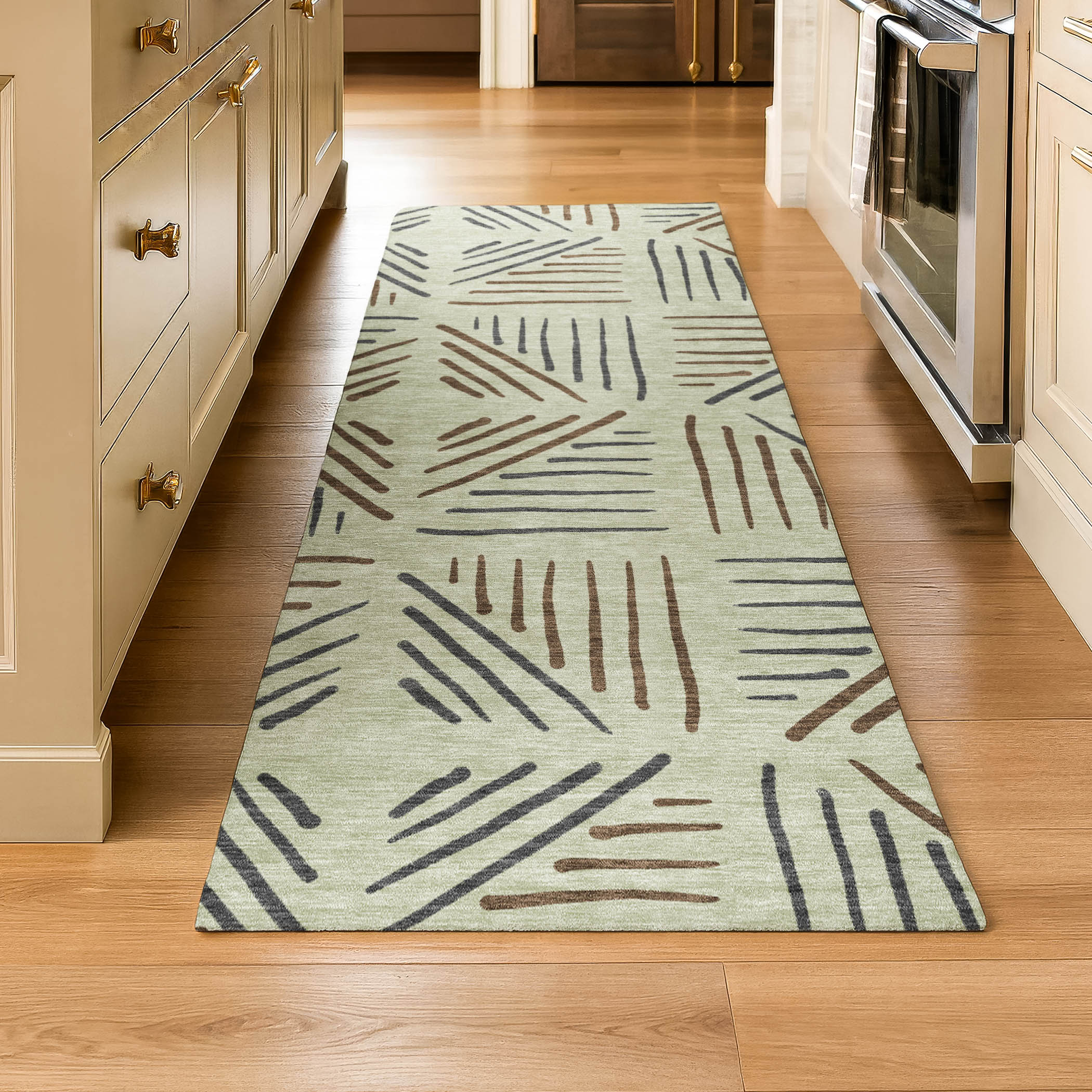 Kyoto Machine Washable Transitional Celery Green Rug 2'3" x 7'6" #shape_Runner