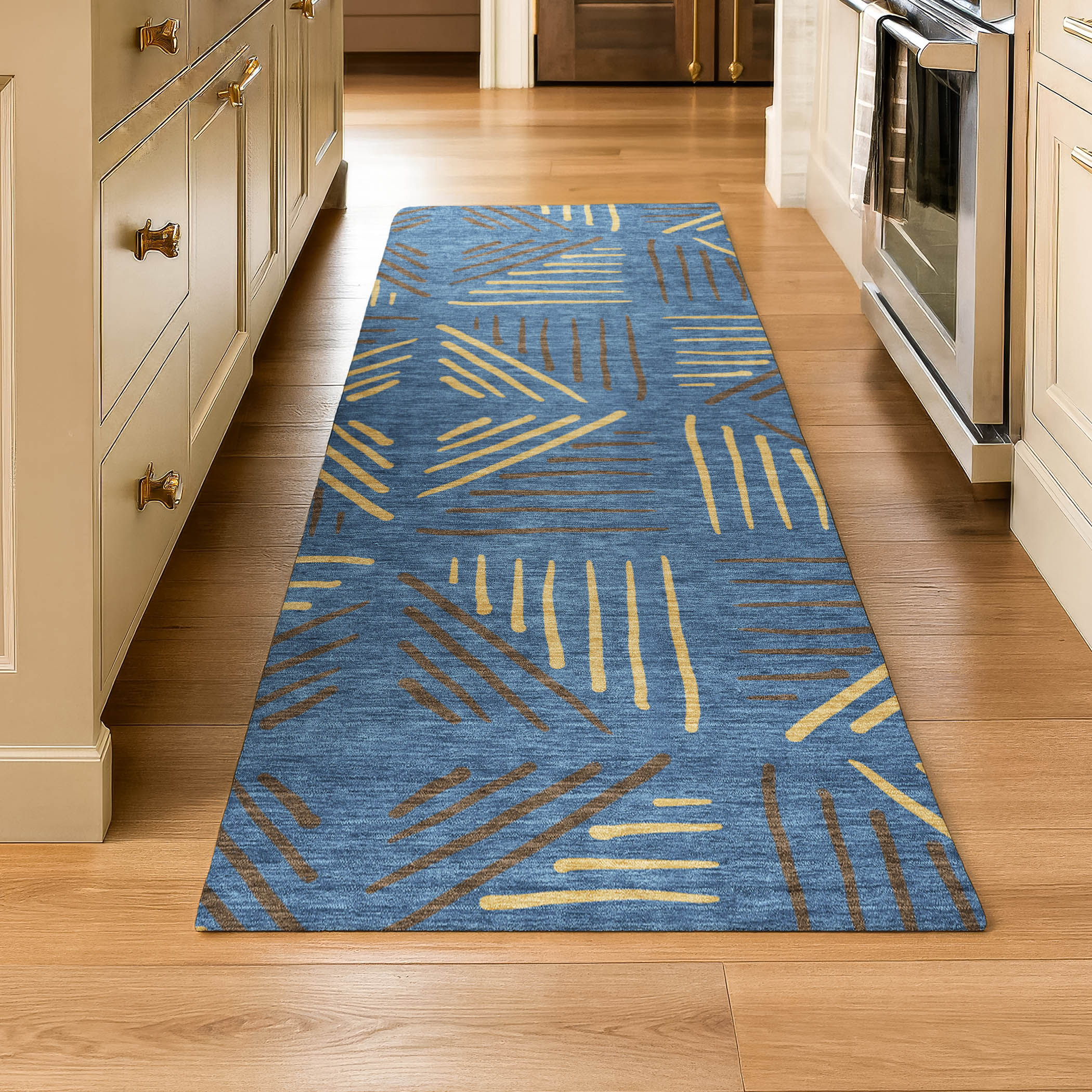 Kyoto Machine Washable Transitional Navy Blue Rug 2'3" x 7'6" #shape_Runner