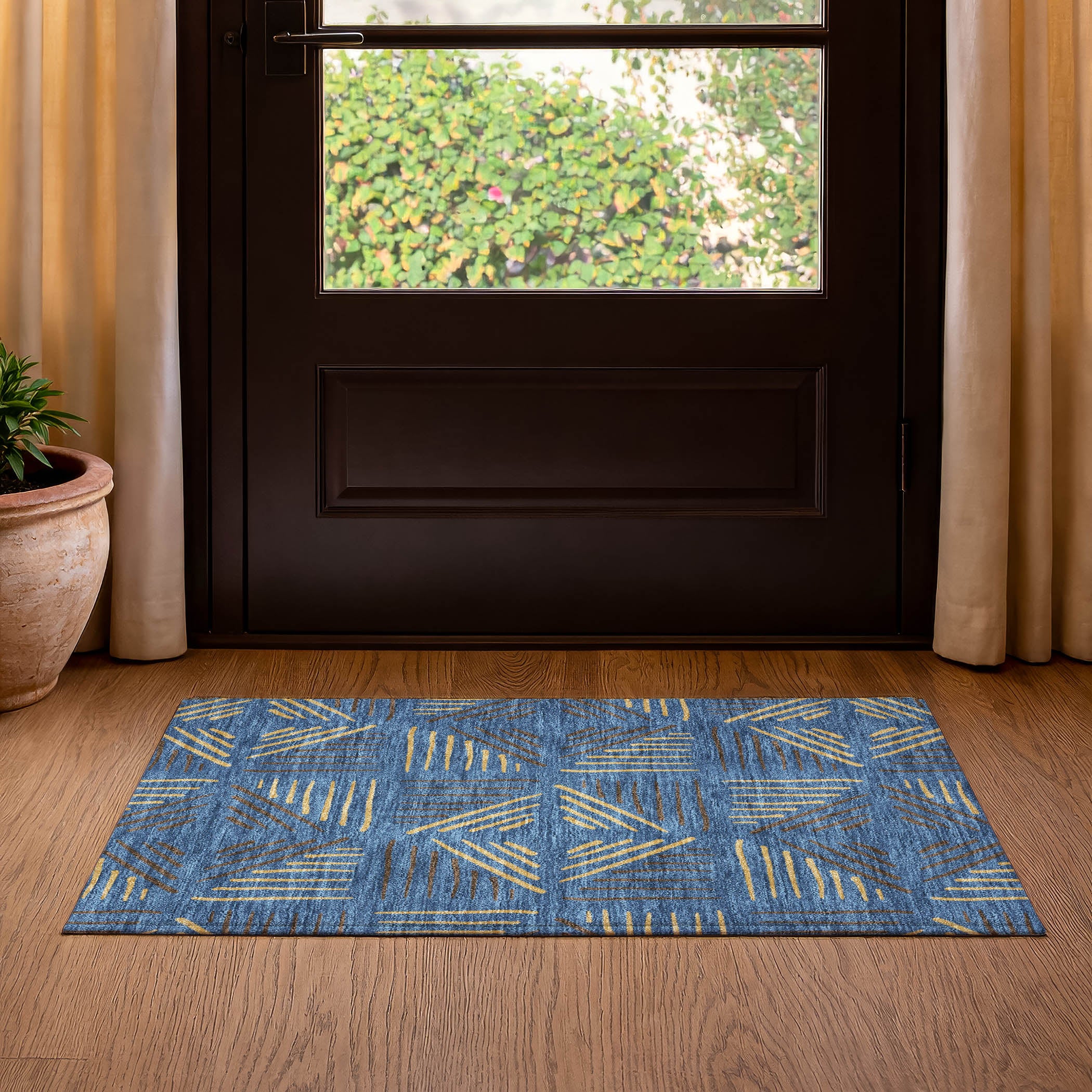 Kyoto Machine Washable Transitional Navy Blue Rug 1'8" x 2'6" #shape_Rectangle