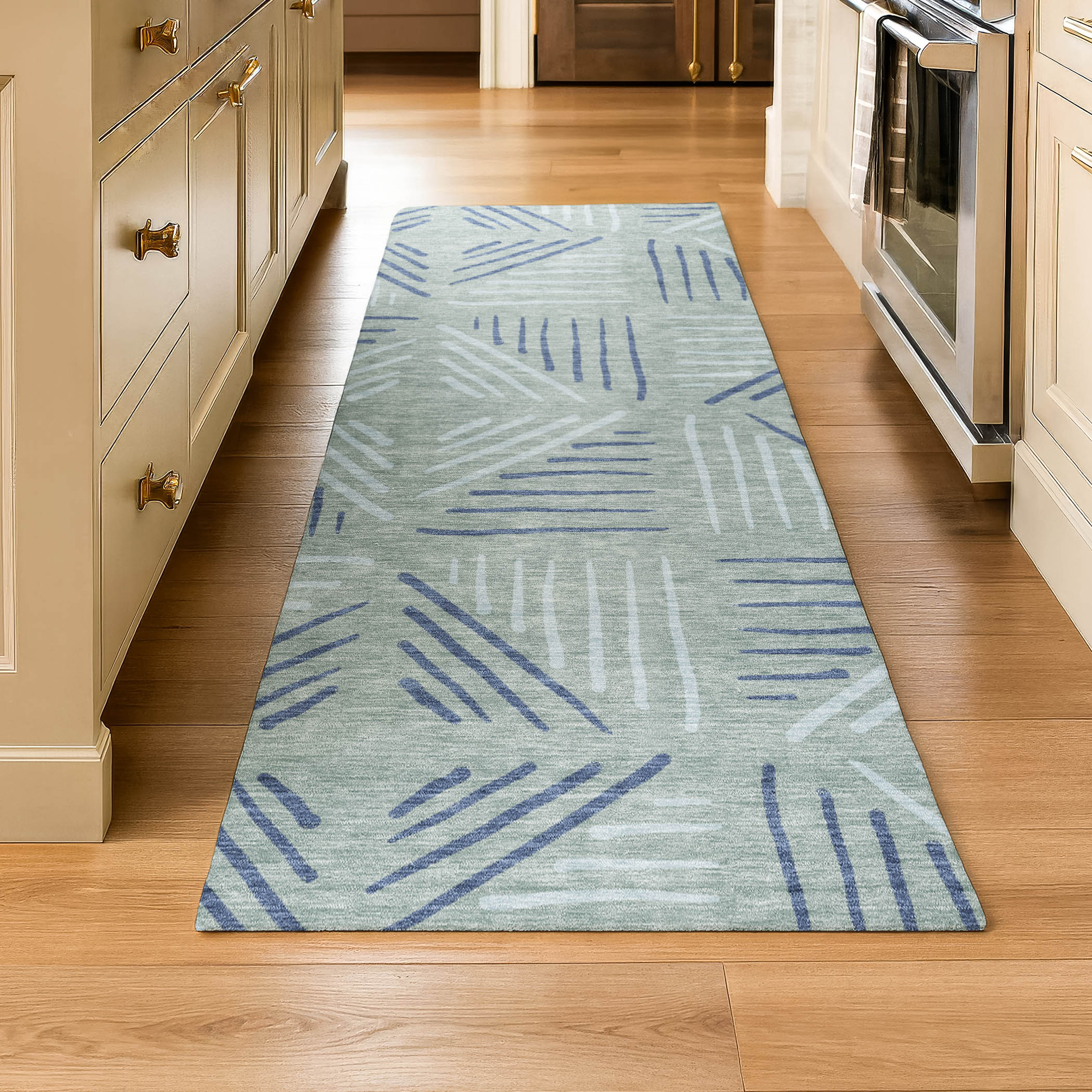 Kyoto Machine Washable Transitional Spa Blue Rug 2'3" x 7'6" #shape_Runner
