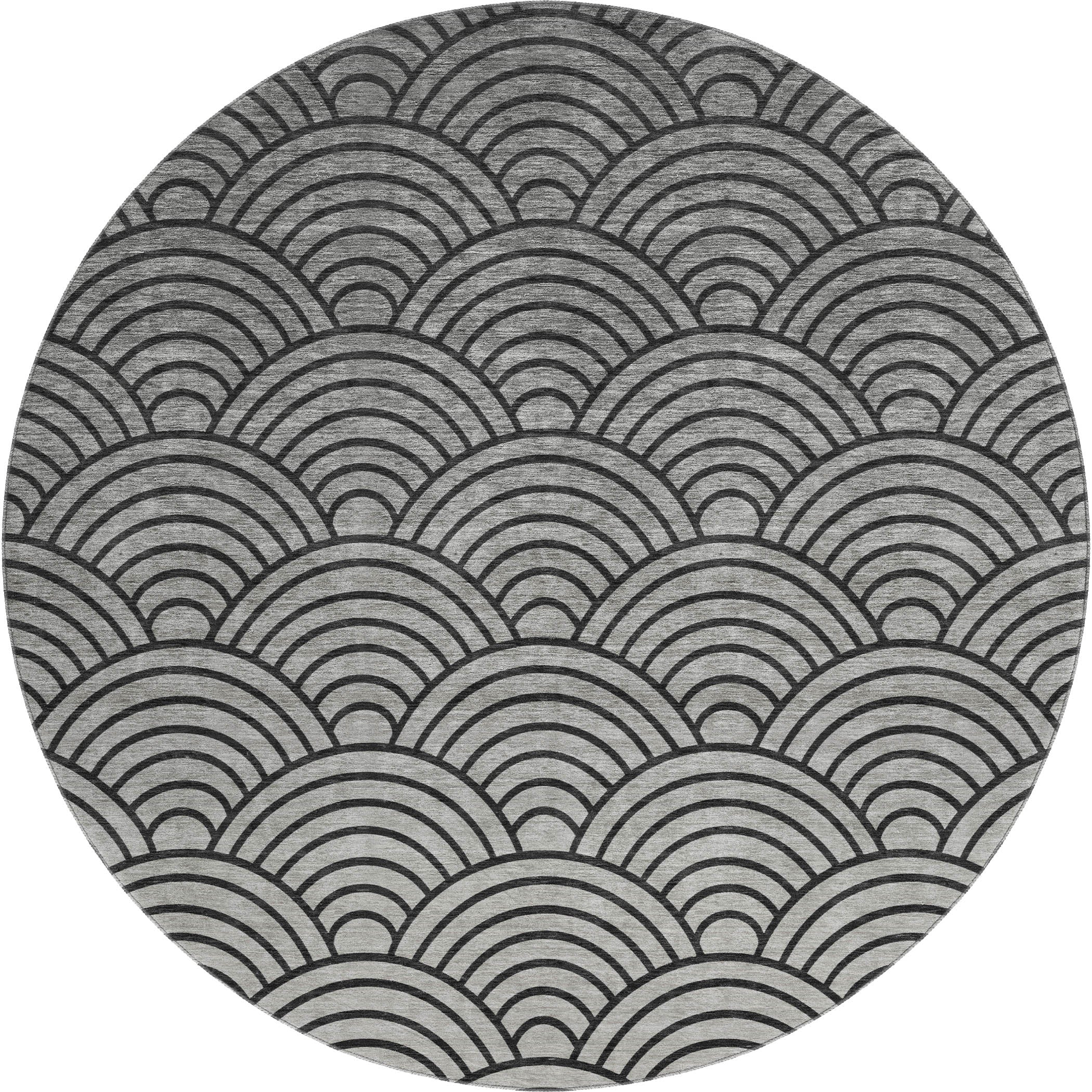Santorini Machine Washable Transitional Black Rug 8' x 8' #shape_Round