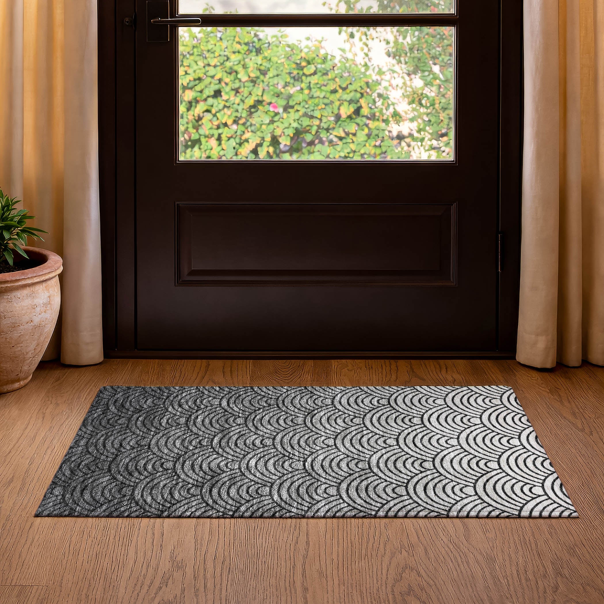 Santorini Machine Washable Transitional Black Rug 1'8" x 2'6" #shape_Rectangle