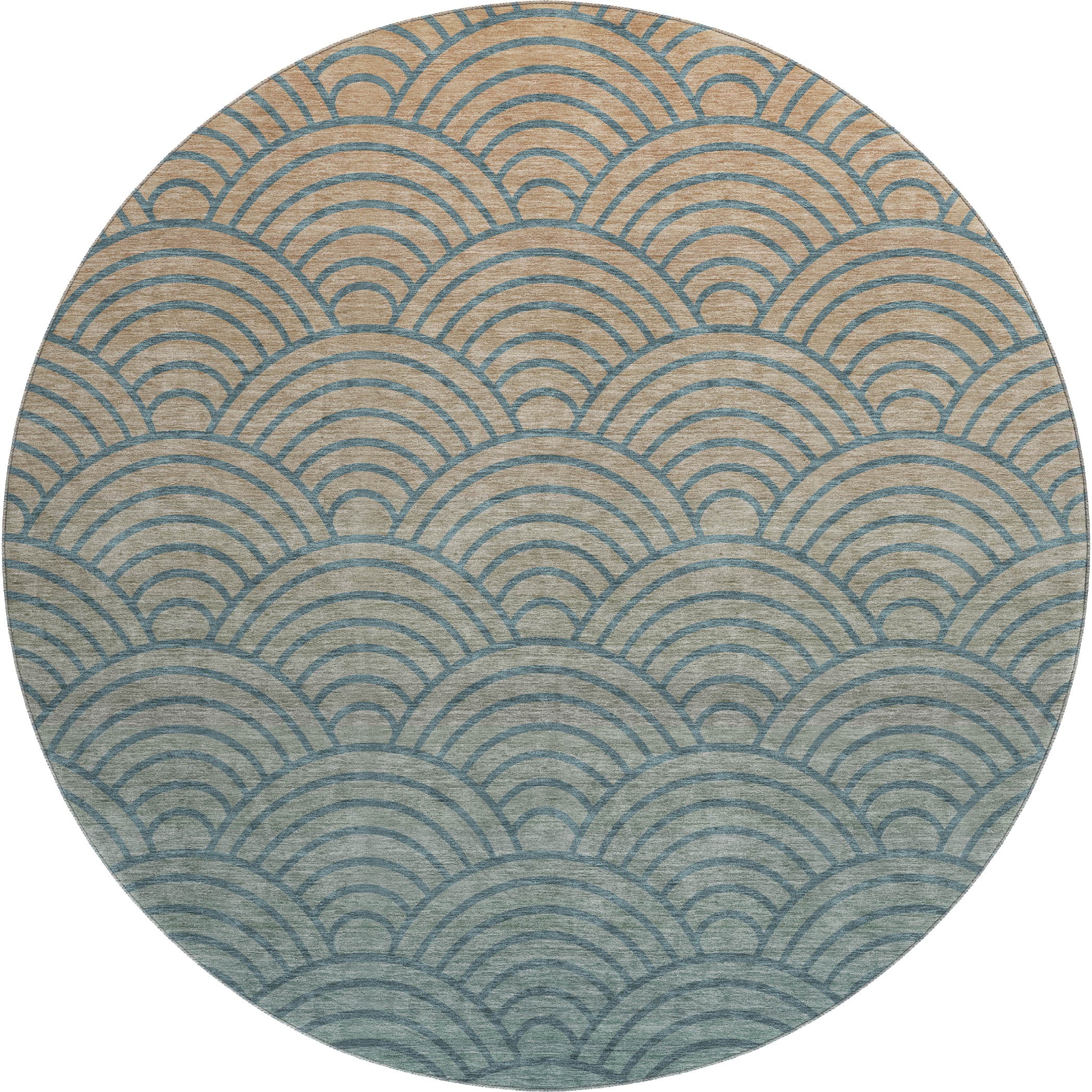Santorini Machine Washable Transitional Teal Rug 8' x 8' #shape_Round