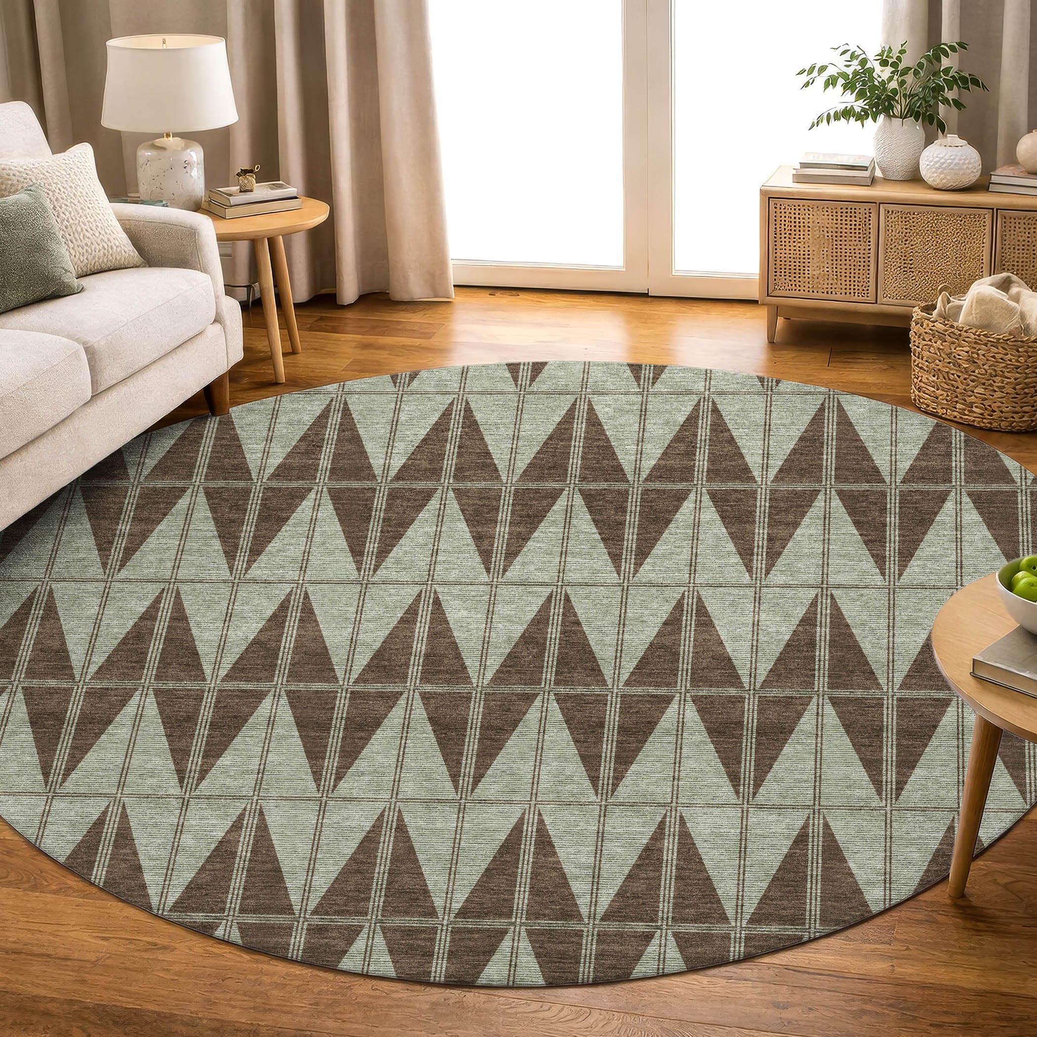 Zanzibar Machine Washable Transitional Chocolate Brown Rug 8' x 8' #shape_Round
