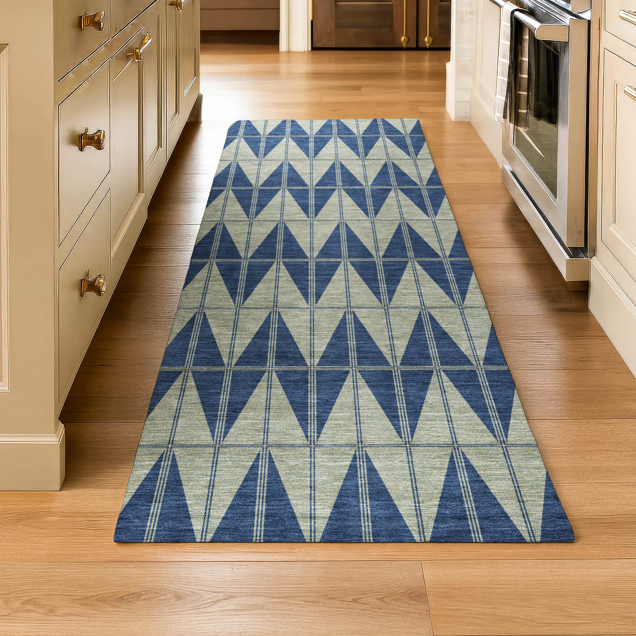 Zanzibar Machine Washable Transitional Navy Blue Rug 2'3" x 7'6" #shape_Runner