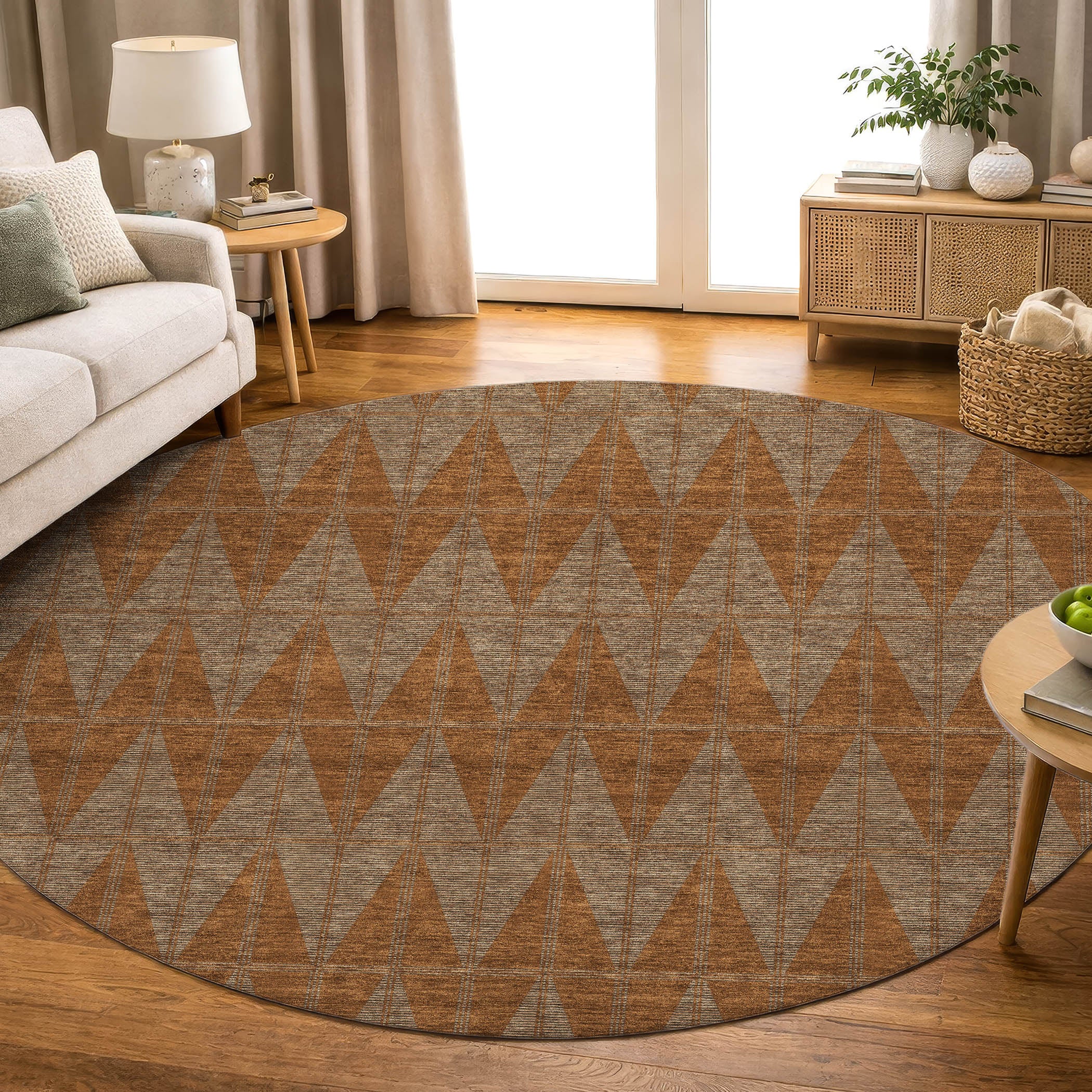 Zanzibar Machine Washable Transitional Paprika Orange Rug 8' x 8' #shape_Round