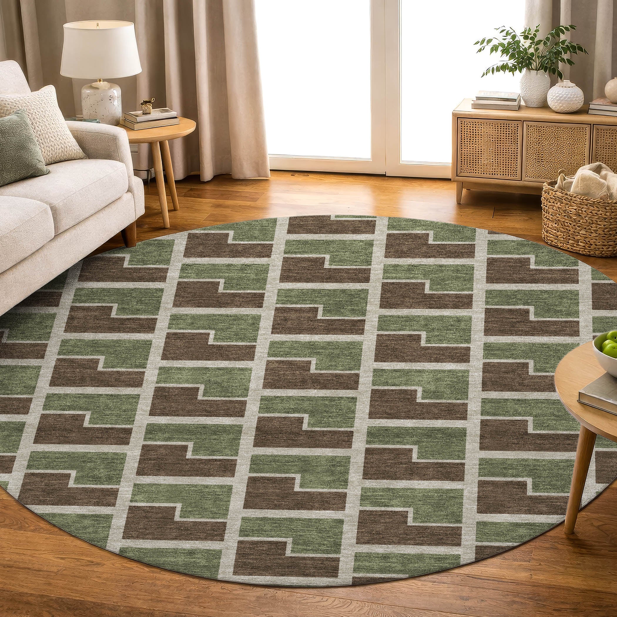 Chiang Mai Machine Washable Transitional Chocolate Brown Rug 8' x 8' #shape_Round