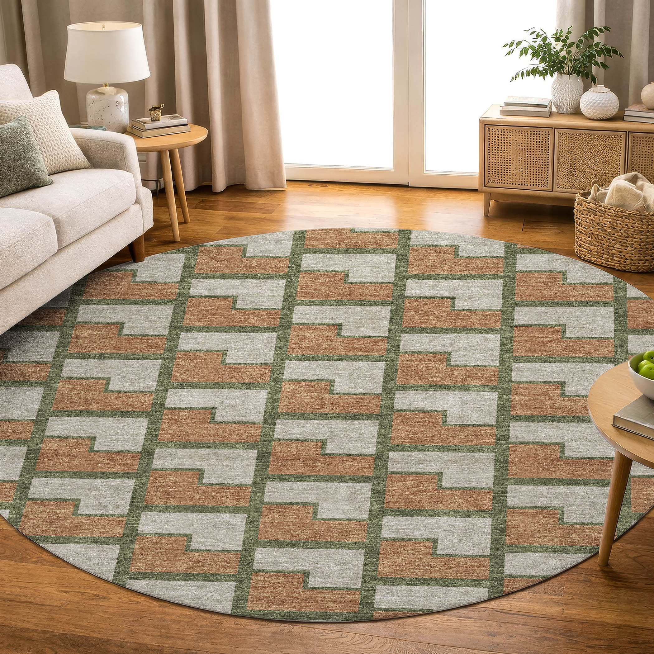 Chiang Mai Machine Washable Transitional Copper Orange Rug 8' x 8' #shape_Round