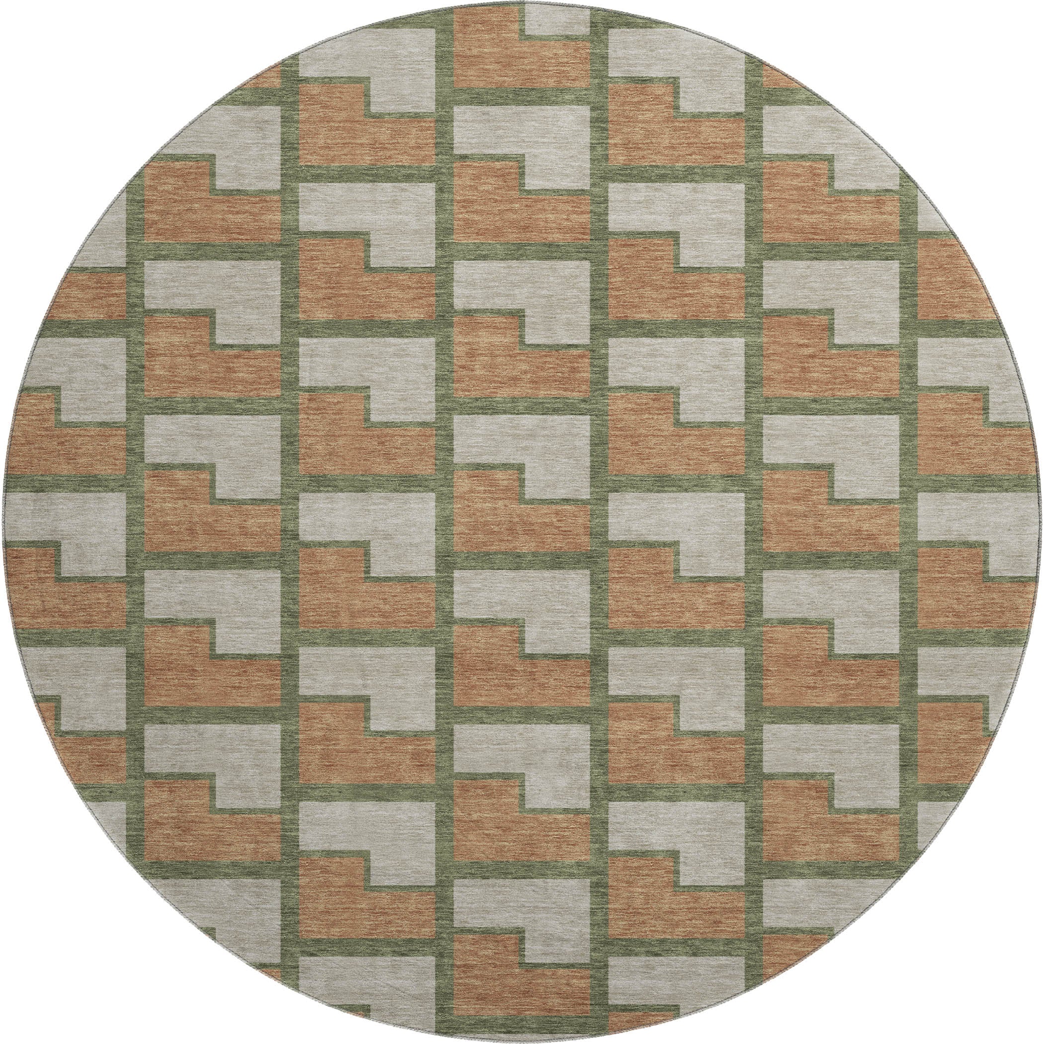 Chiang Mai Machine Washable Transitional Copper Orange Rug 8' x 8' #shape_Round