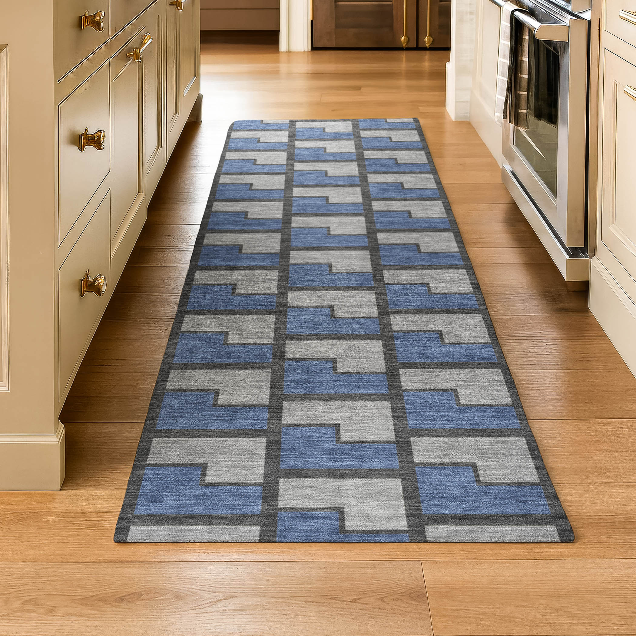 Chiang Mai Machine Washable Transitional Navy Blue Rug 2'3" x 7'6" #shape_Runner