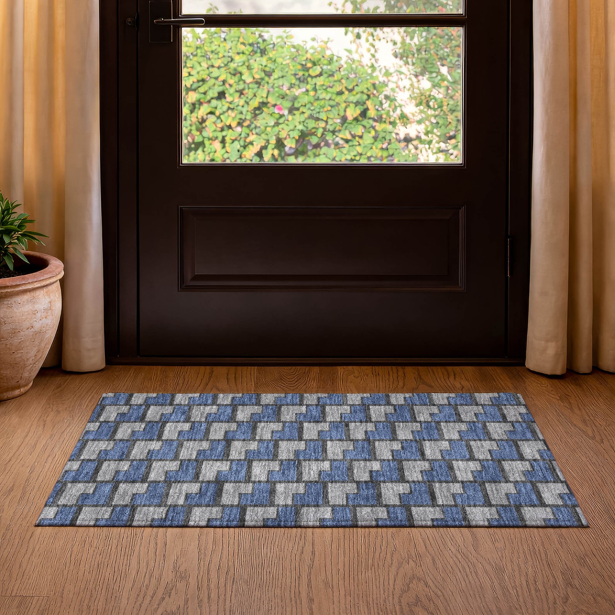 Chiang Mai Machine Washable Transitional Navy Blue Rug 1'8" x 2'6" #shape_Rectangle