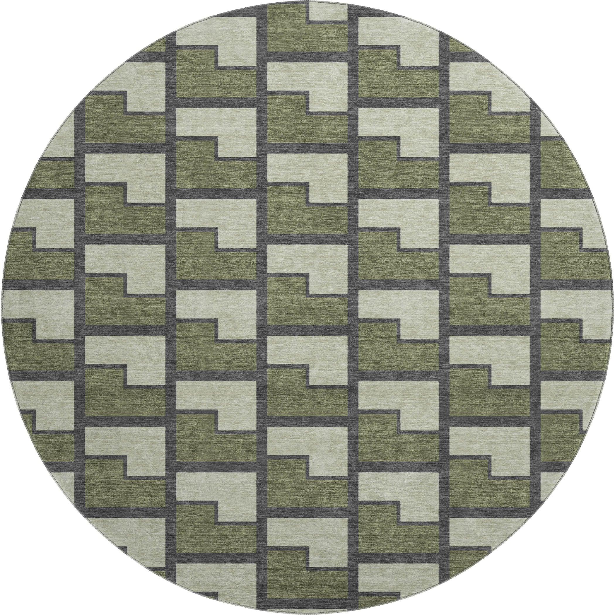 Chiang Mai Machine Washable Transitional Olive Green Rug 8' x 8' #shape_Round