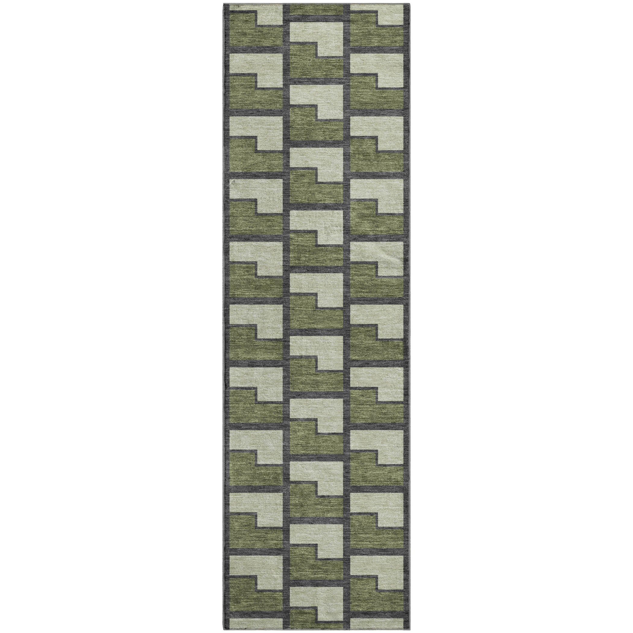 Chiang Mai Machine Washable Transitional Olive Green Rug 2'3" x 7'6" #shape_Runner