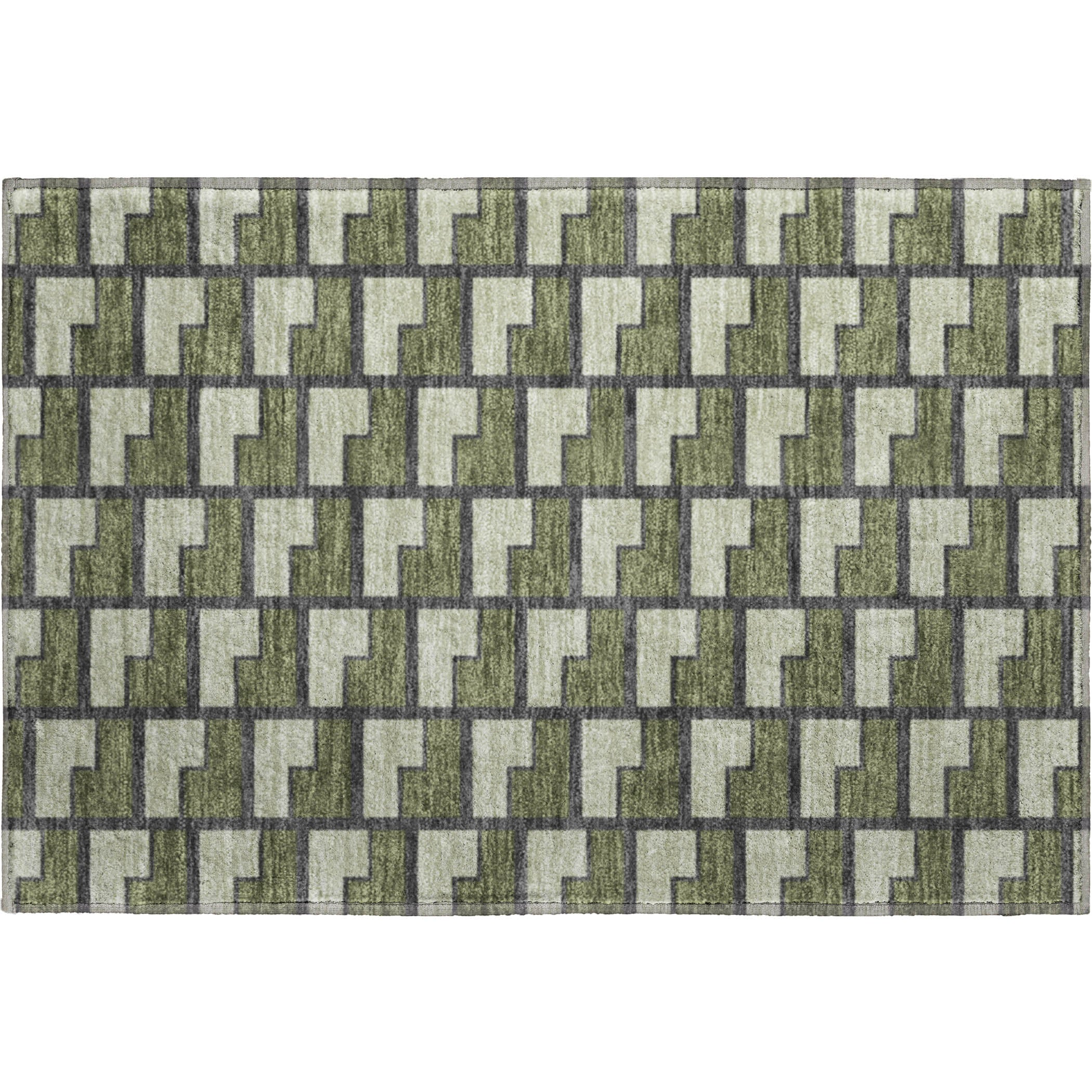 Chiang Mai Machine Washable Transitional Olive Green Rug 1'8" x 2'6" #shape_Rectangle
