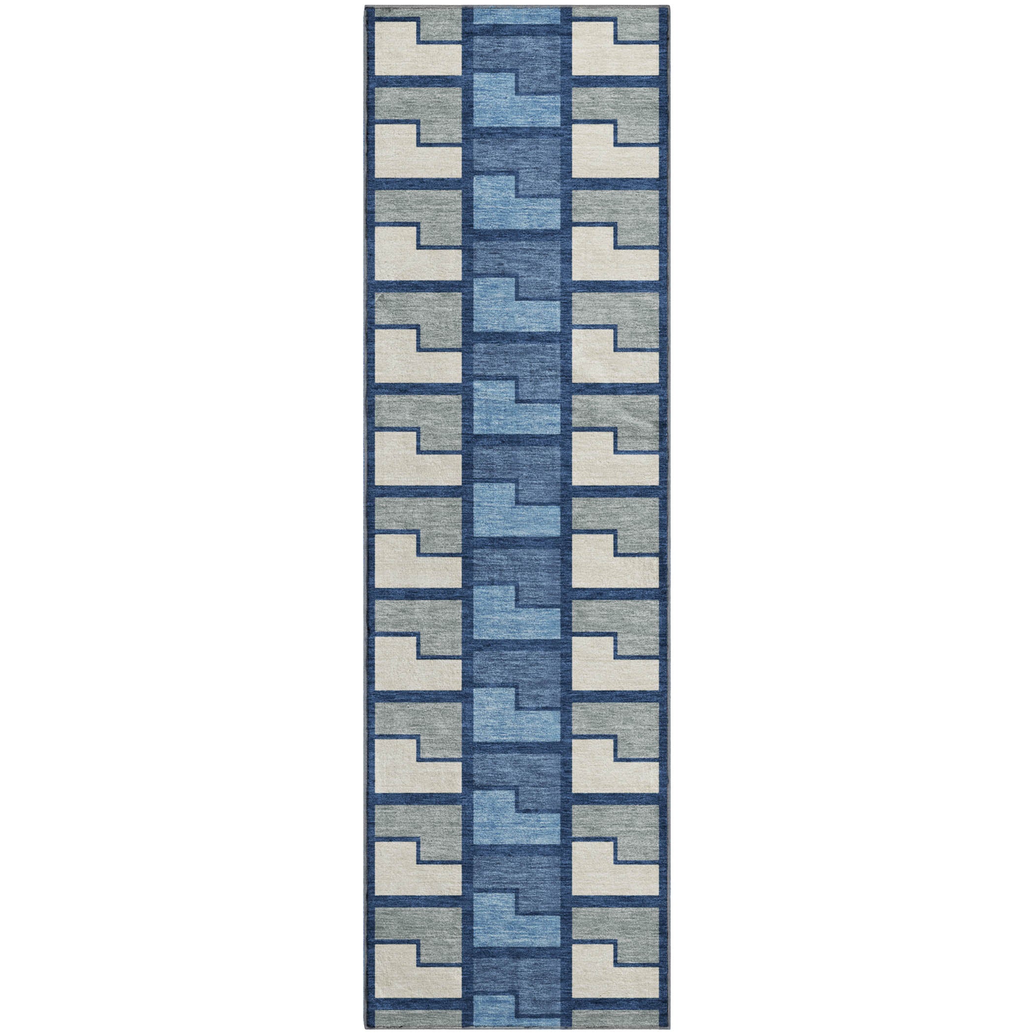 Antigua Machine Washable Transitional Navy Blue Rug 2'3" x 7'6" #shape_Runner