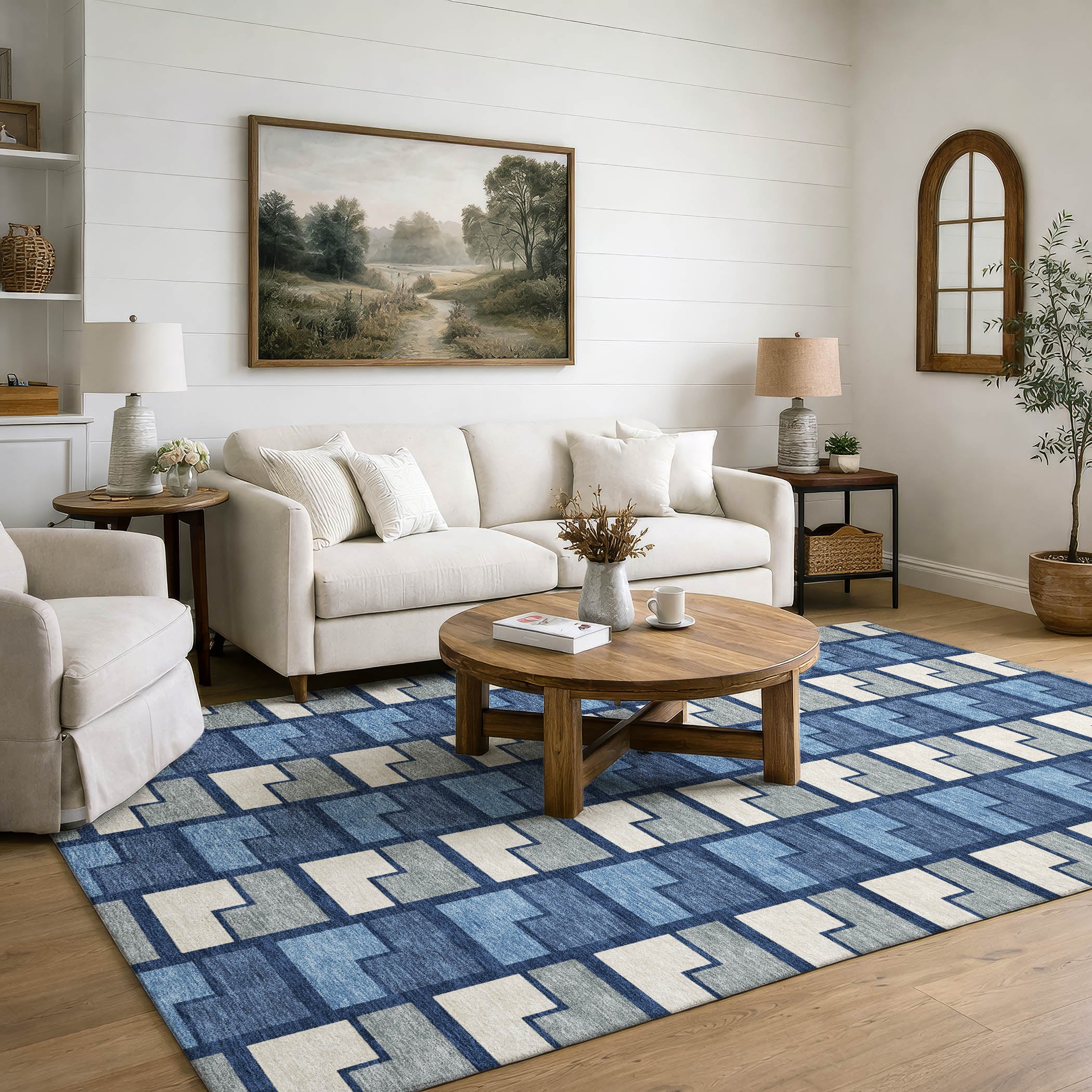 Antigua Machine Washable Transitional Navy Blue Rug 3' x 5' #shape_Rectangle