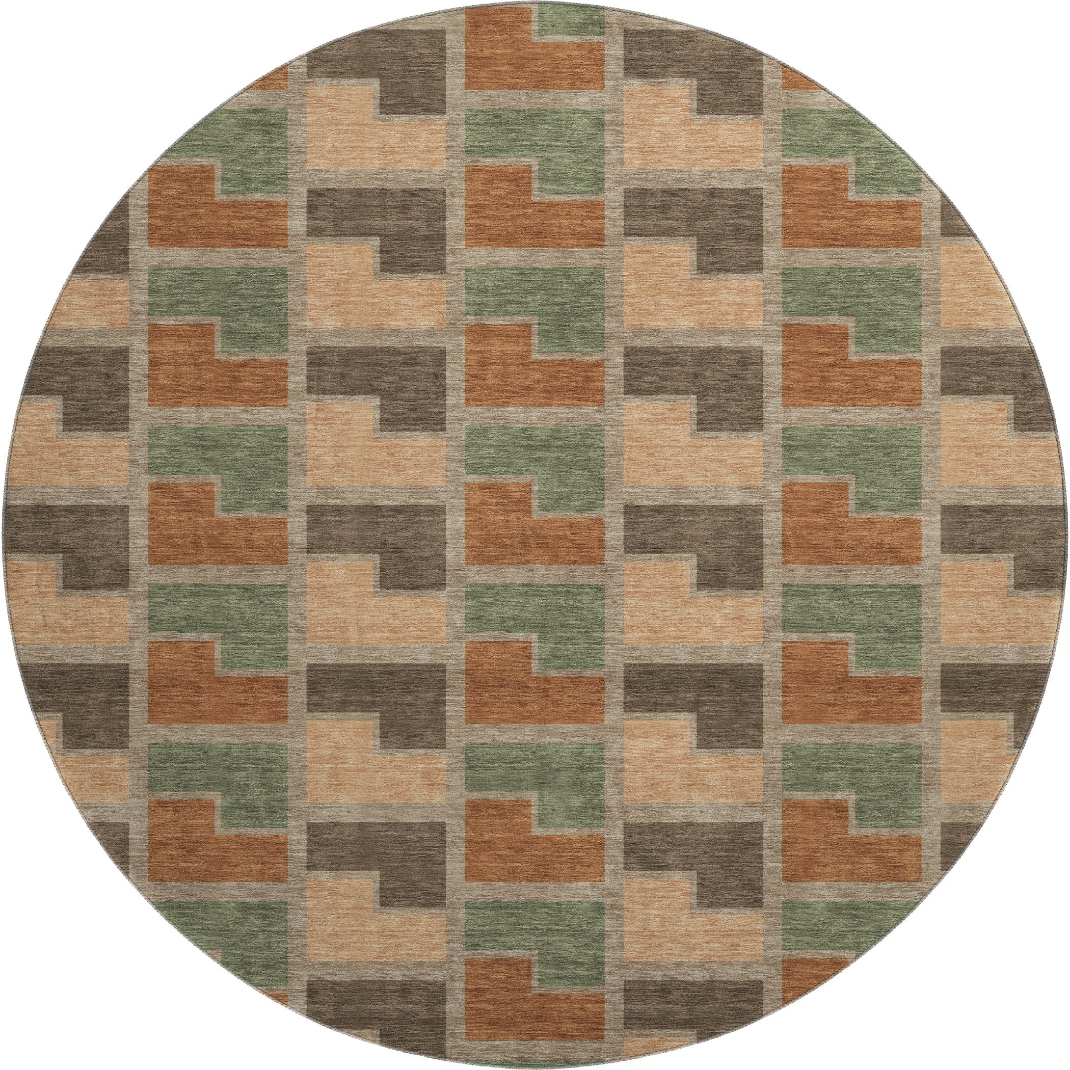 Antigua Machine Washable Transitional Paprika Orange Rug 8' x 8' #shape_Round