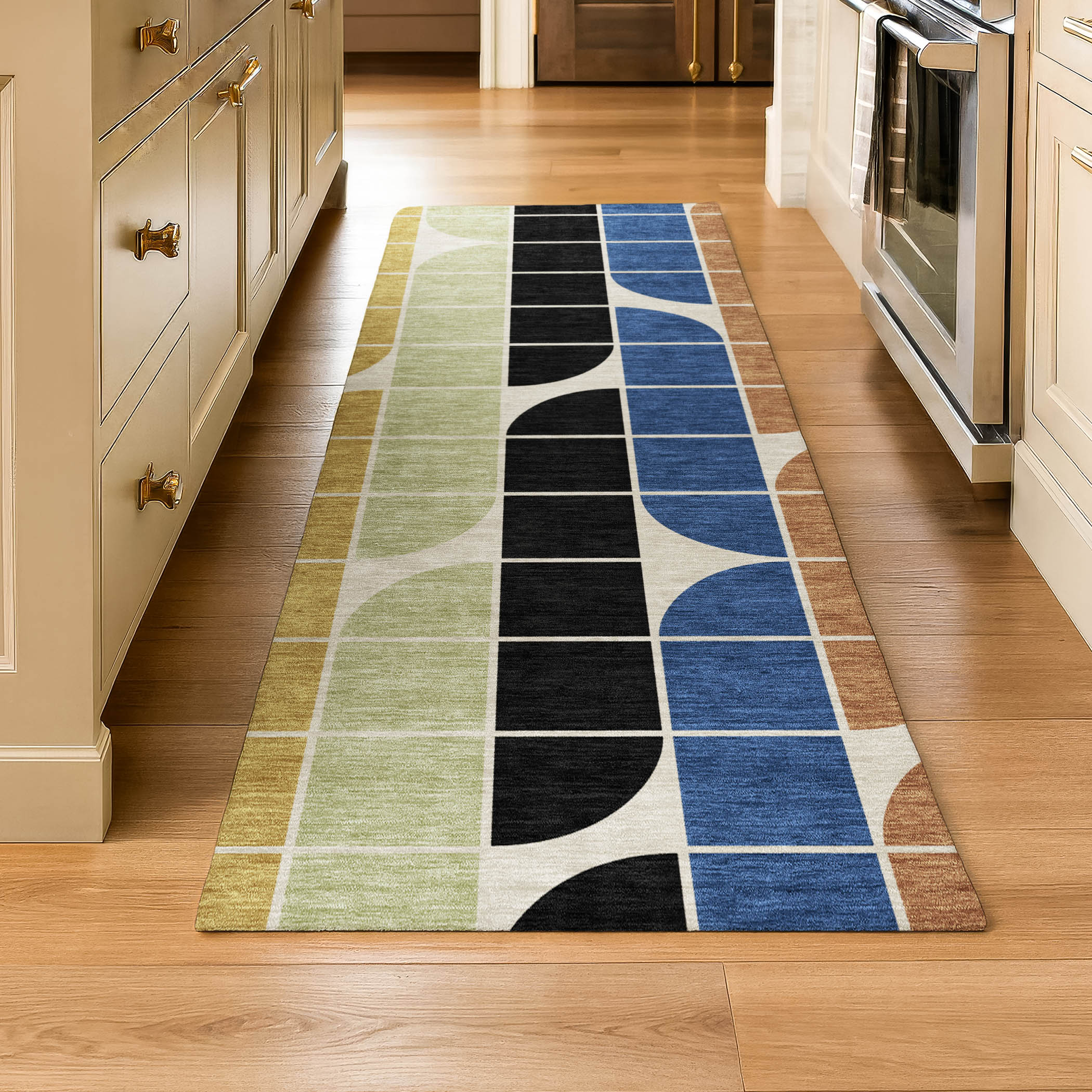 Oaxaca Machine Washable Transitional Blue Rug 2'3" x 7'6" #shape_Runner