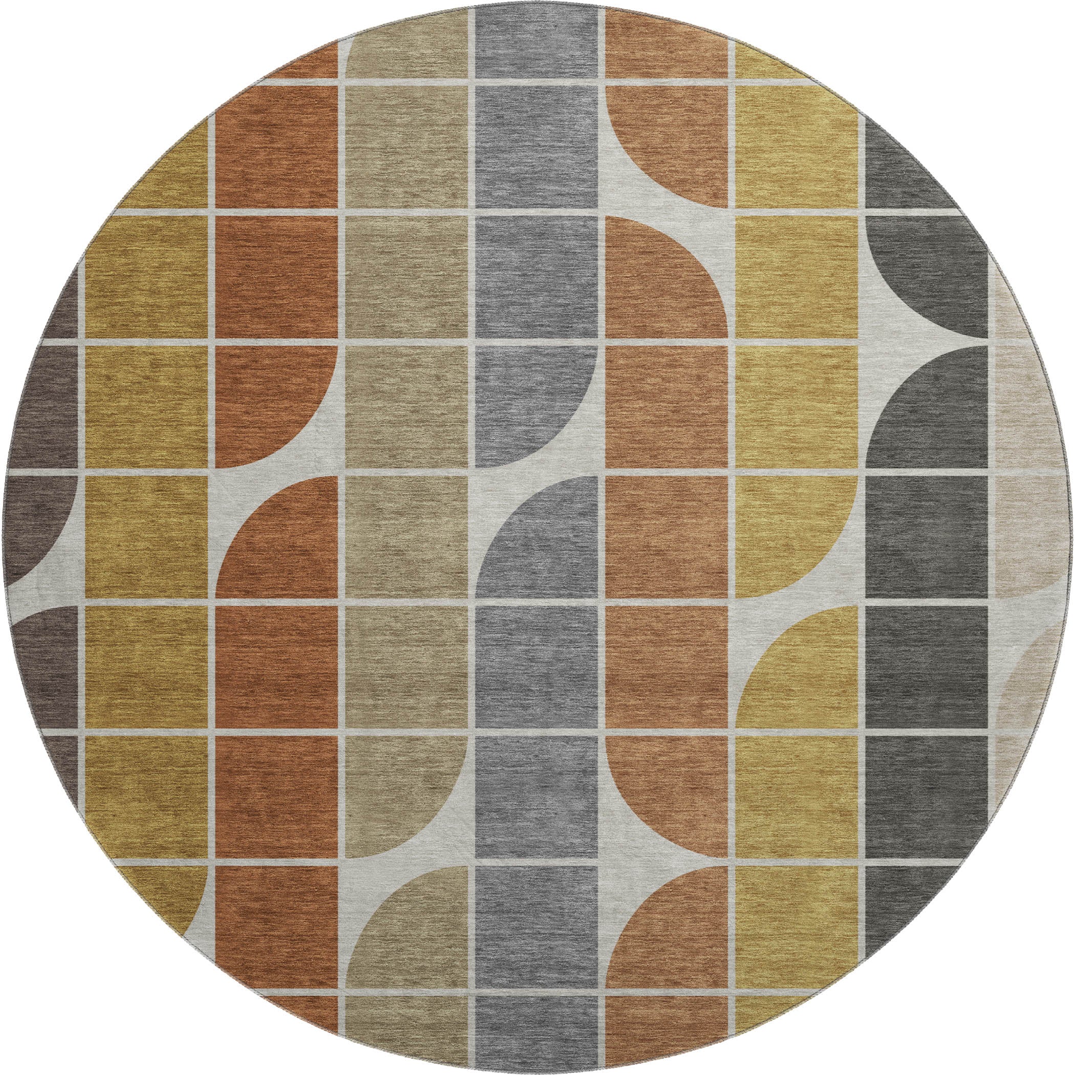 Oaxaca Machine Washable Transitional Coffee Brown Rug 8' x 8' #shape_Round