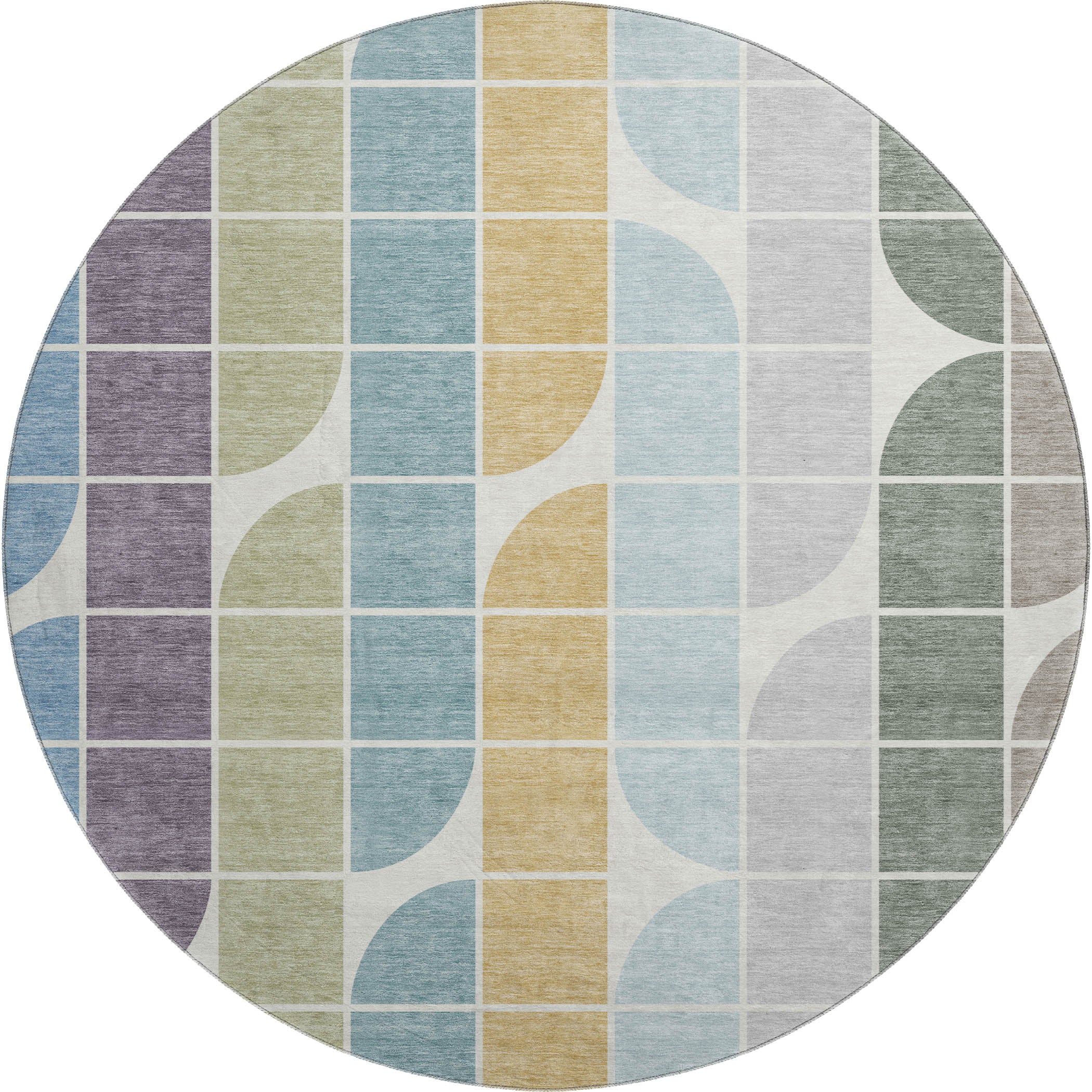 Oaxaca Machine Washable Transitional Seafoam Blue Rug 8' x 8' #shape_Round