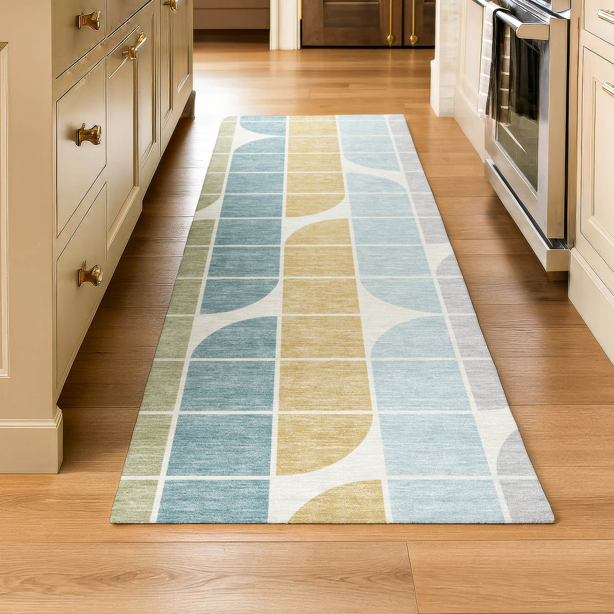 Oaxaca Machine Washable Transitional Seafoam Blue Rug 2'3" x 7'6" #shape_Runner
