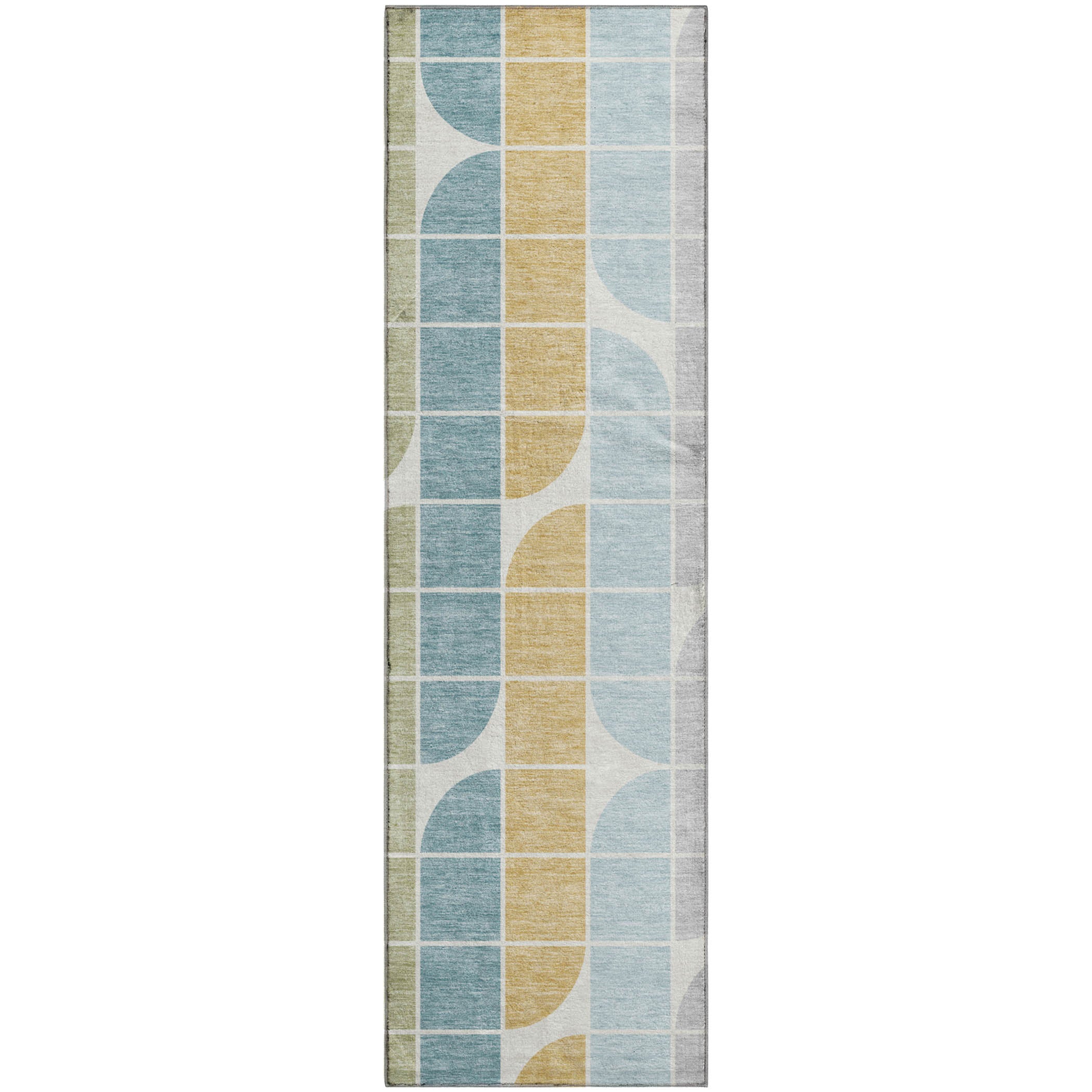 Oaxaca Machine Washable Transitional Seafoam Blue Rug 2'3" x 7'6" #shape_Runner