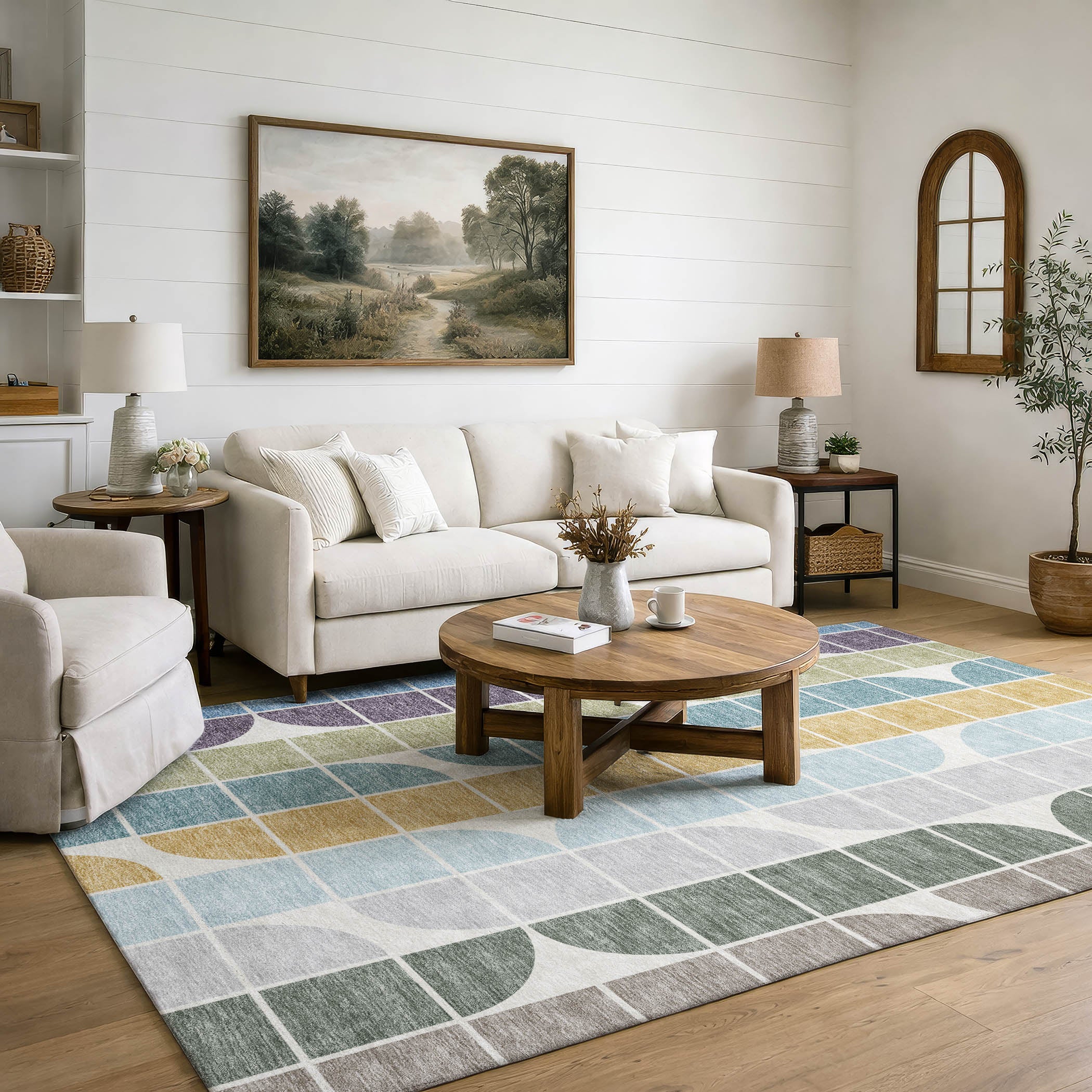 Oaxaca Machine Washable Transitional Seafoam Blue Rug 3' x 5' #shape_Rectangle