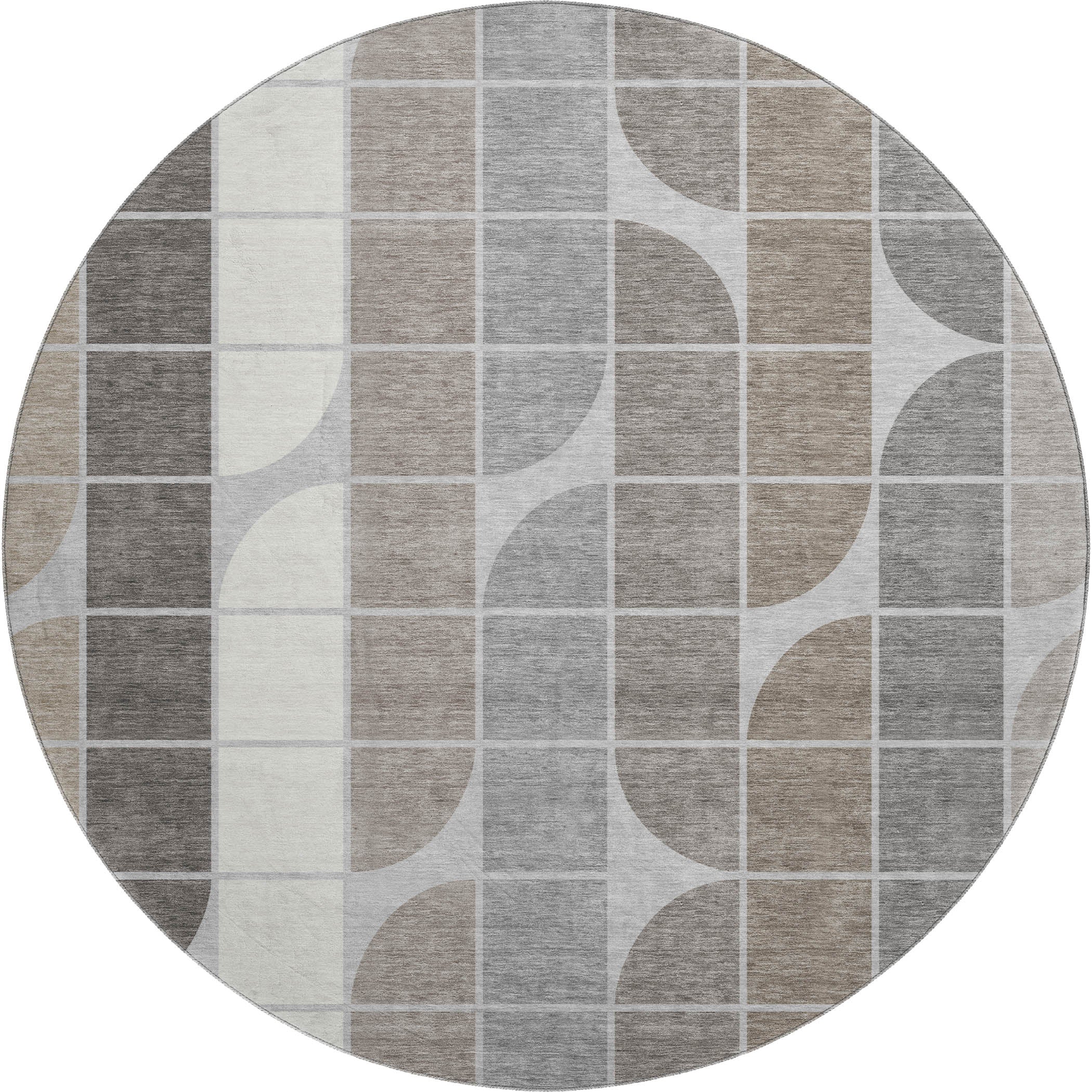 Oaxaca Machine Washable Transitional Silver Gray Rug 8' x 8' #shape_Round