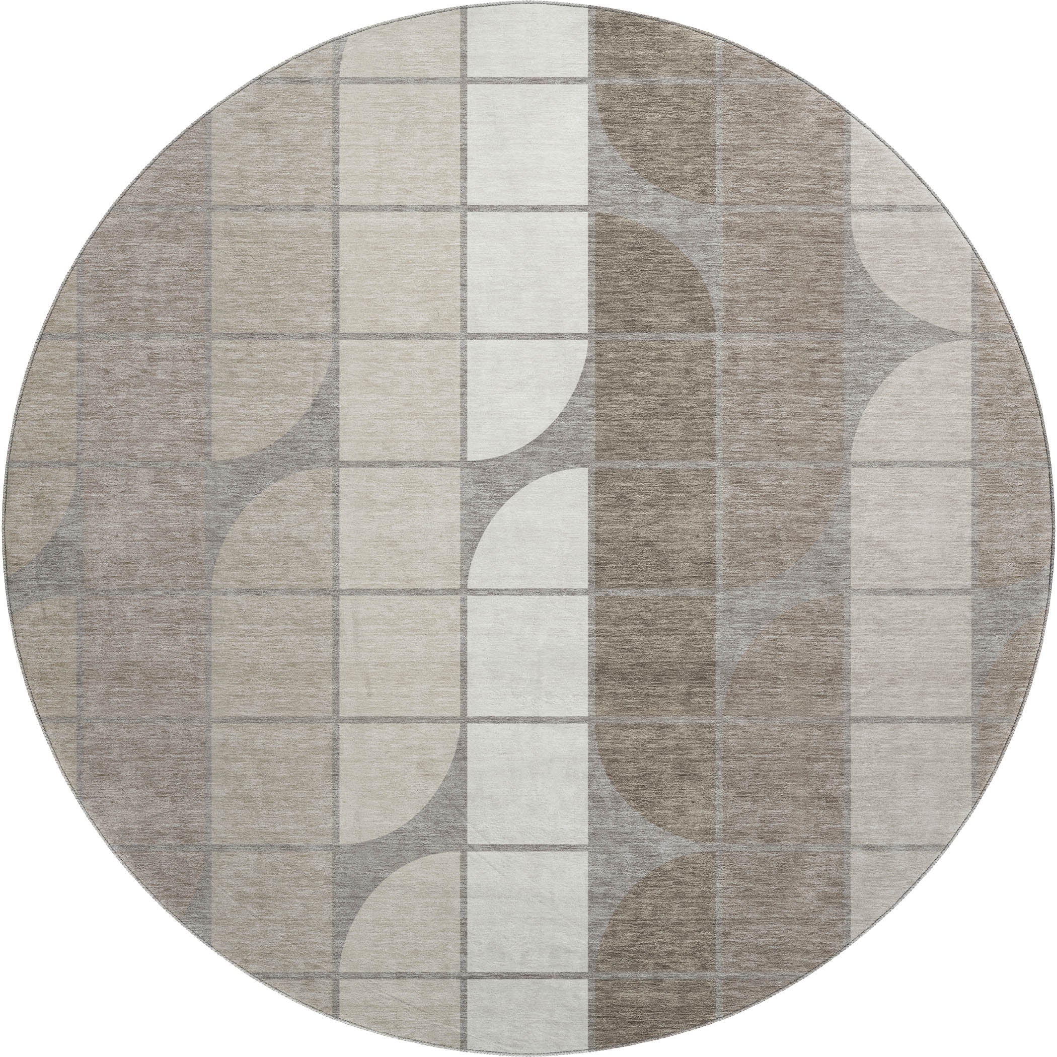 Oaxaca Machine Washable Contemporary Taupe Brown Rug 8' x 8' #shape_Round