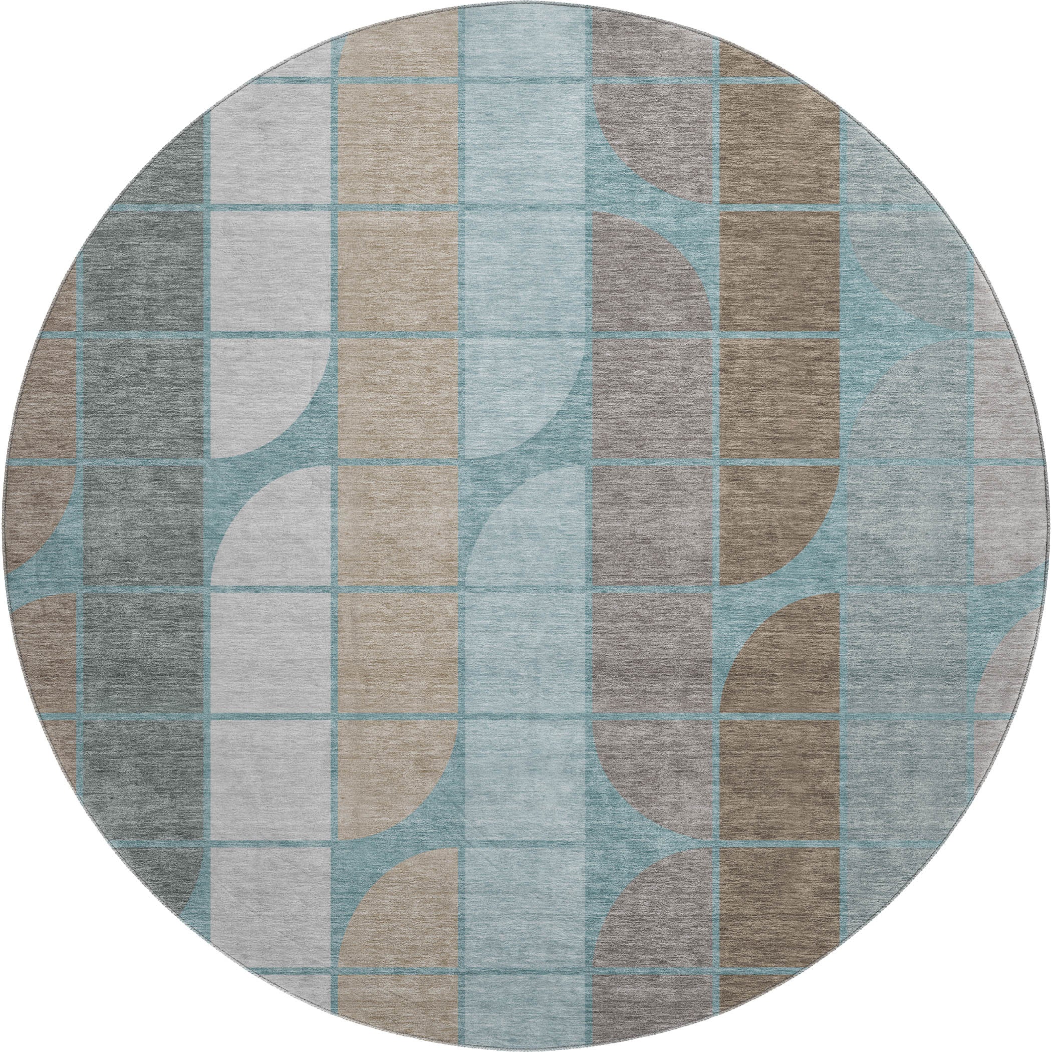 Oaxaca Machine Washable Contemporary Teal Rug 8' x 8' #shape_Round
