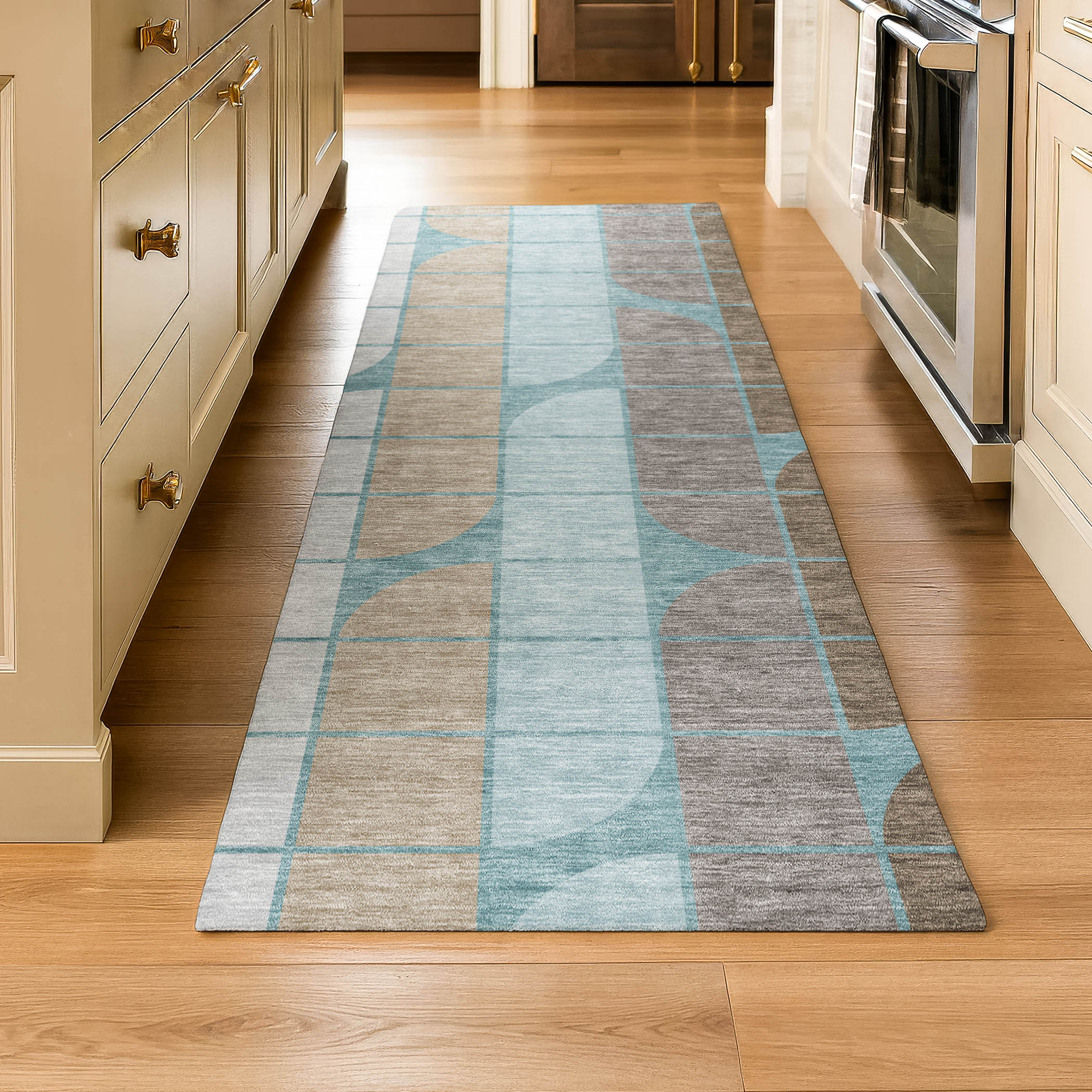 Oaxaca Machine Washable Contemporary Teal Rug 2'3" x 7'6" #shape_Runner