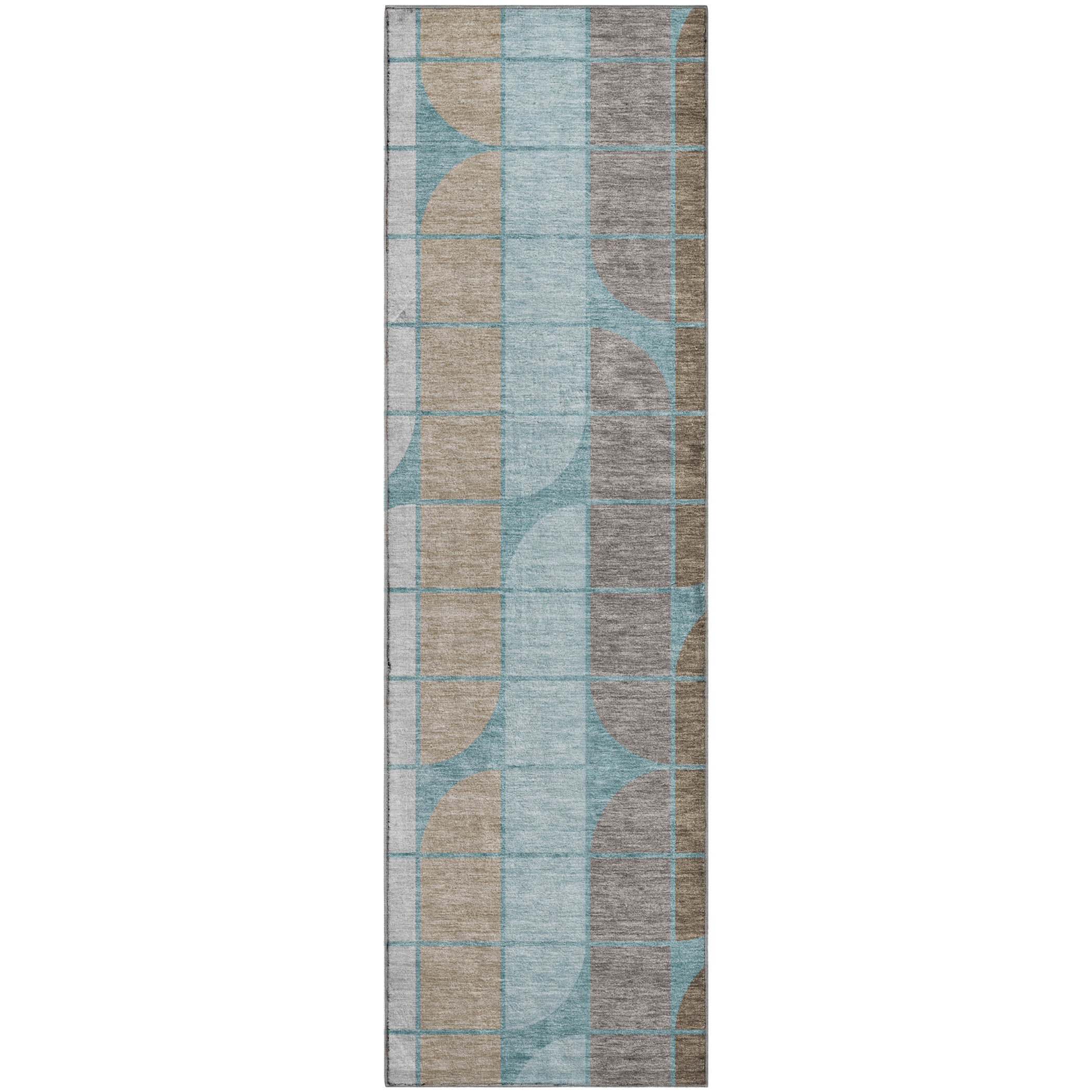 Oaxaca Machine Washable Contemporary Teal Rug 2'3" x 7'6" #shape_Runner