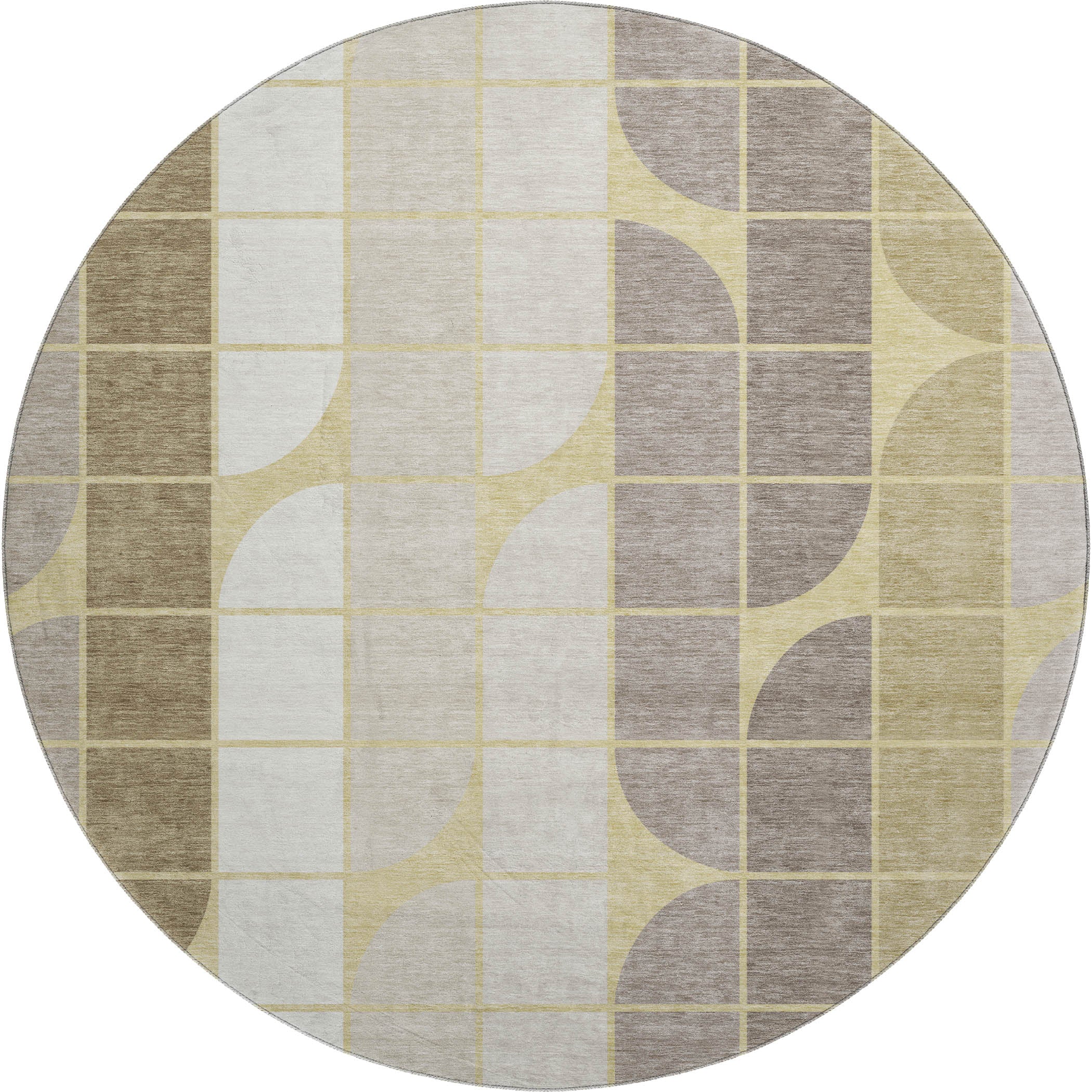 Oaxaca Machine Washable Contemporary Wheat Gold Rug 8' x 8' #shape_Round