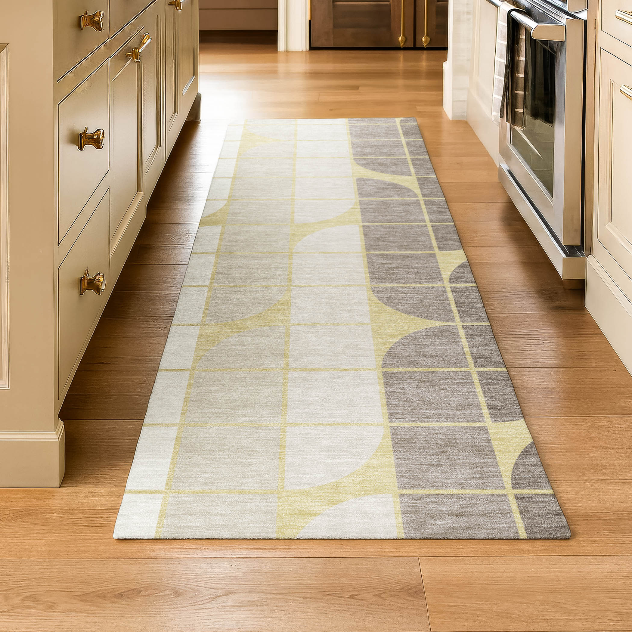 Oaxaca Machine Washable Contemporary Wheat Gold Rug 2'3" x 7'6" #shape_Runner