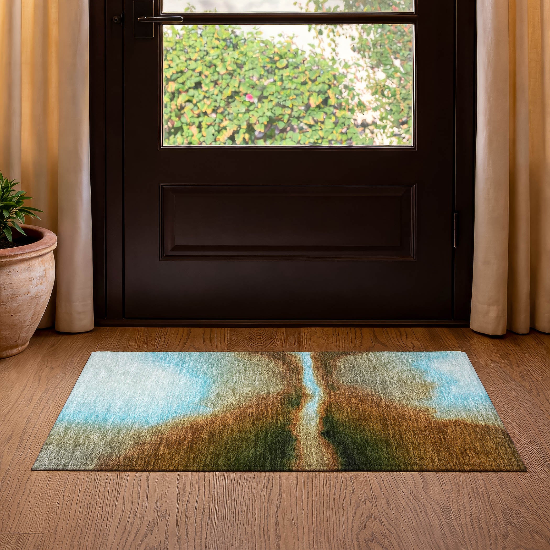 Bangkok Machine Washable Contemporary Blue Rug 1'8" x 2'6" #shape_Rectangle