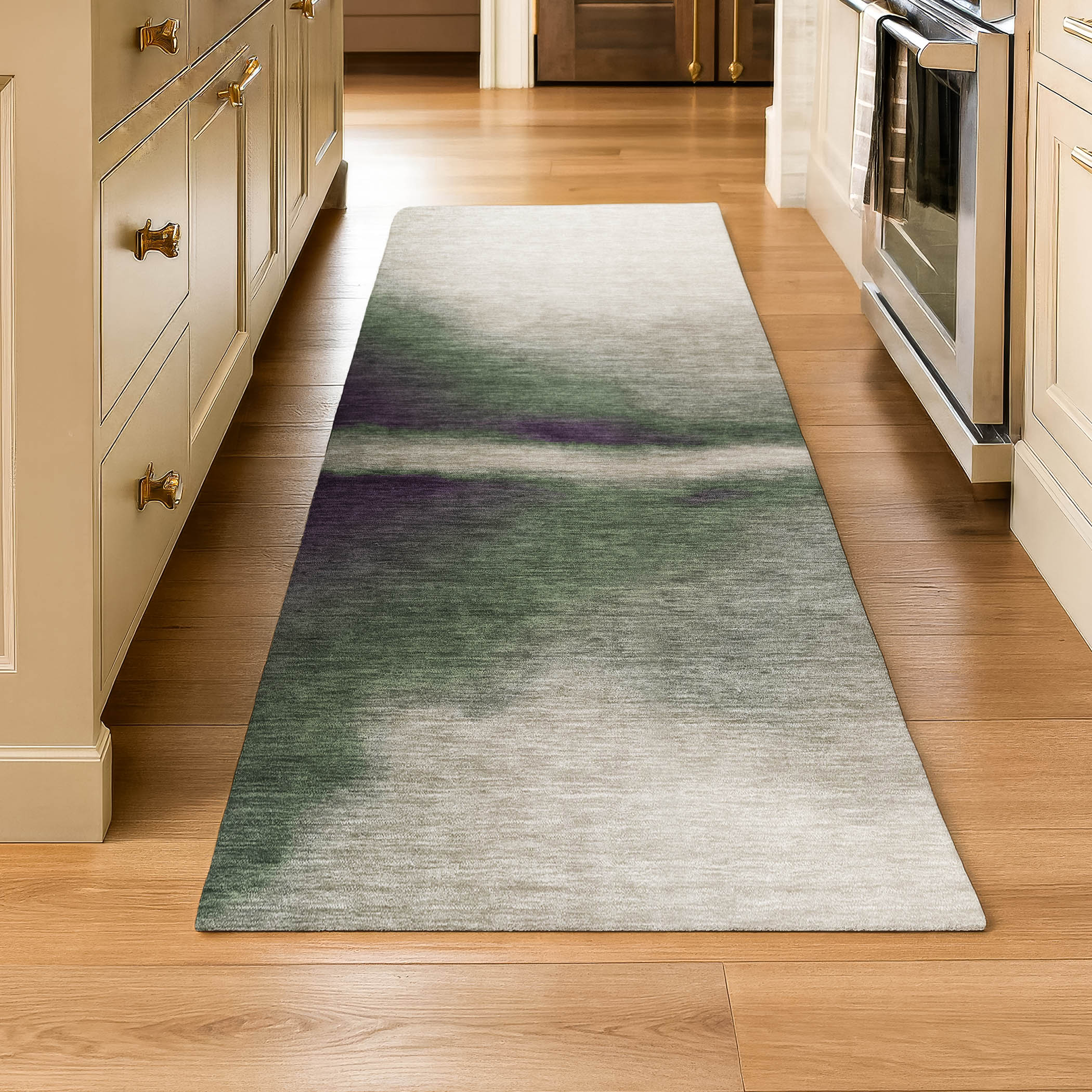Bangkok Machine Washable Contemporary Fern Green Rug 2'3" x 7'6" #shape_Runner