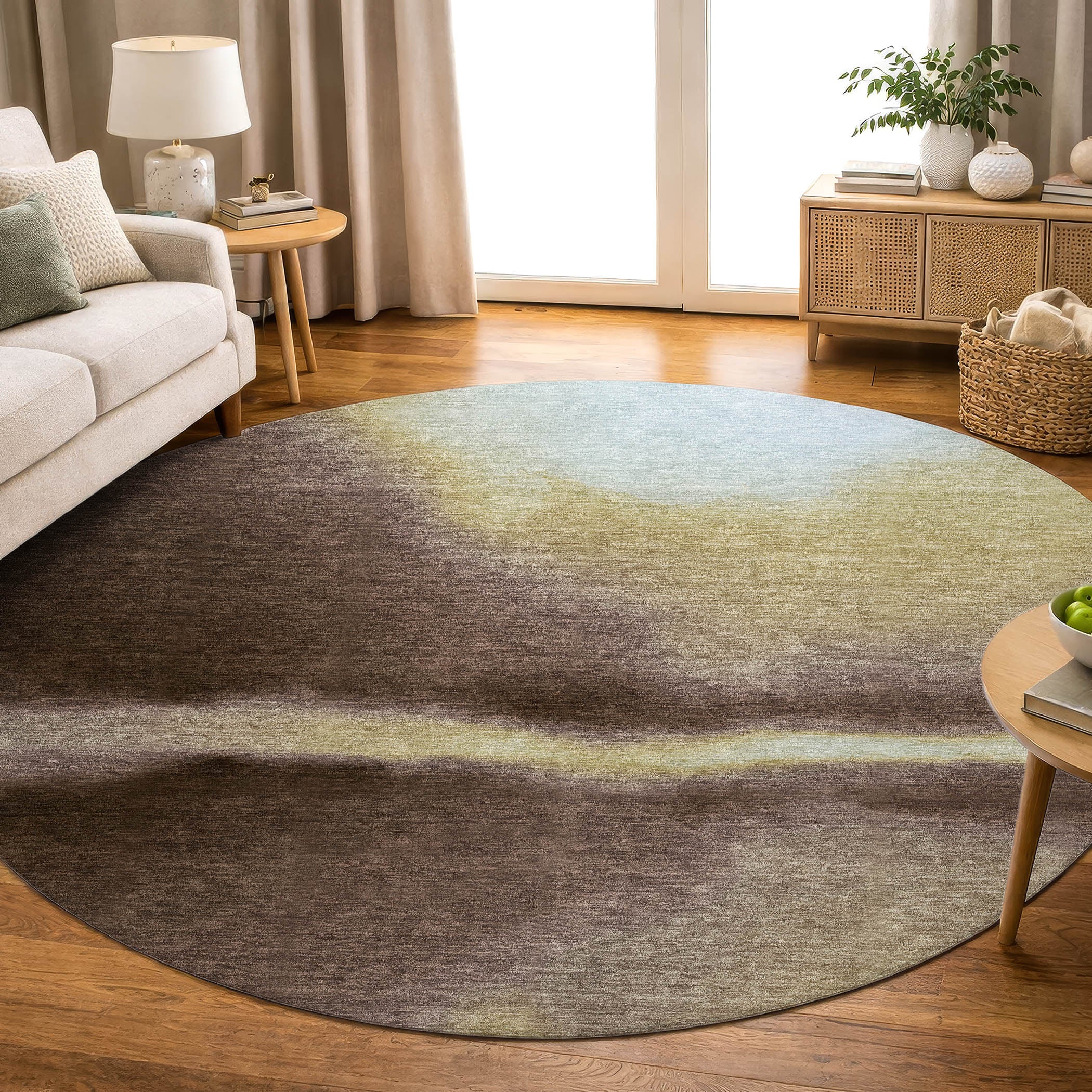 Bangkok Machine Washable Contemporary Fudge Brown Rug 8' x 8' #shape_Round
