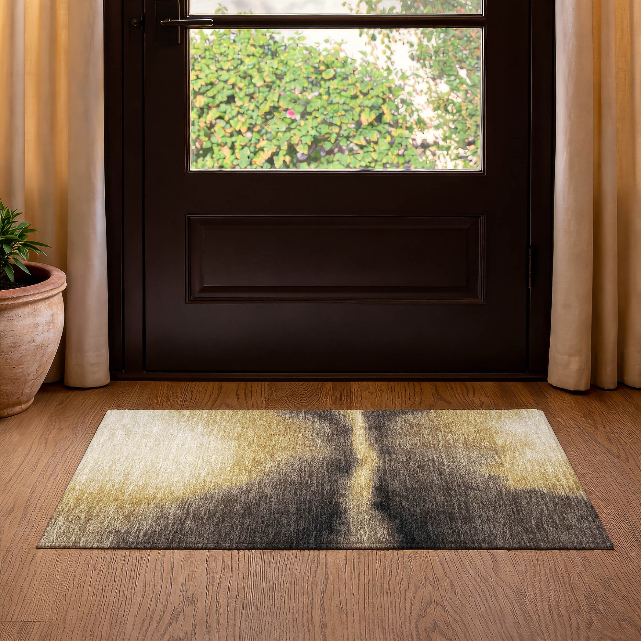 Bangkok Machine Washable Contemporary Honey Gold Rug 1'8" x 2'6" #shape_Rectangle