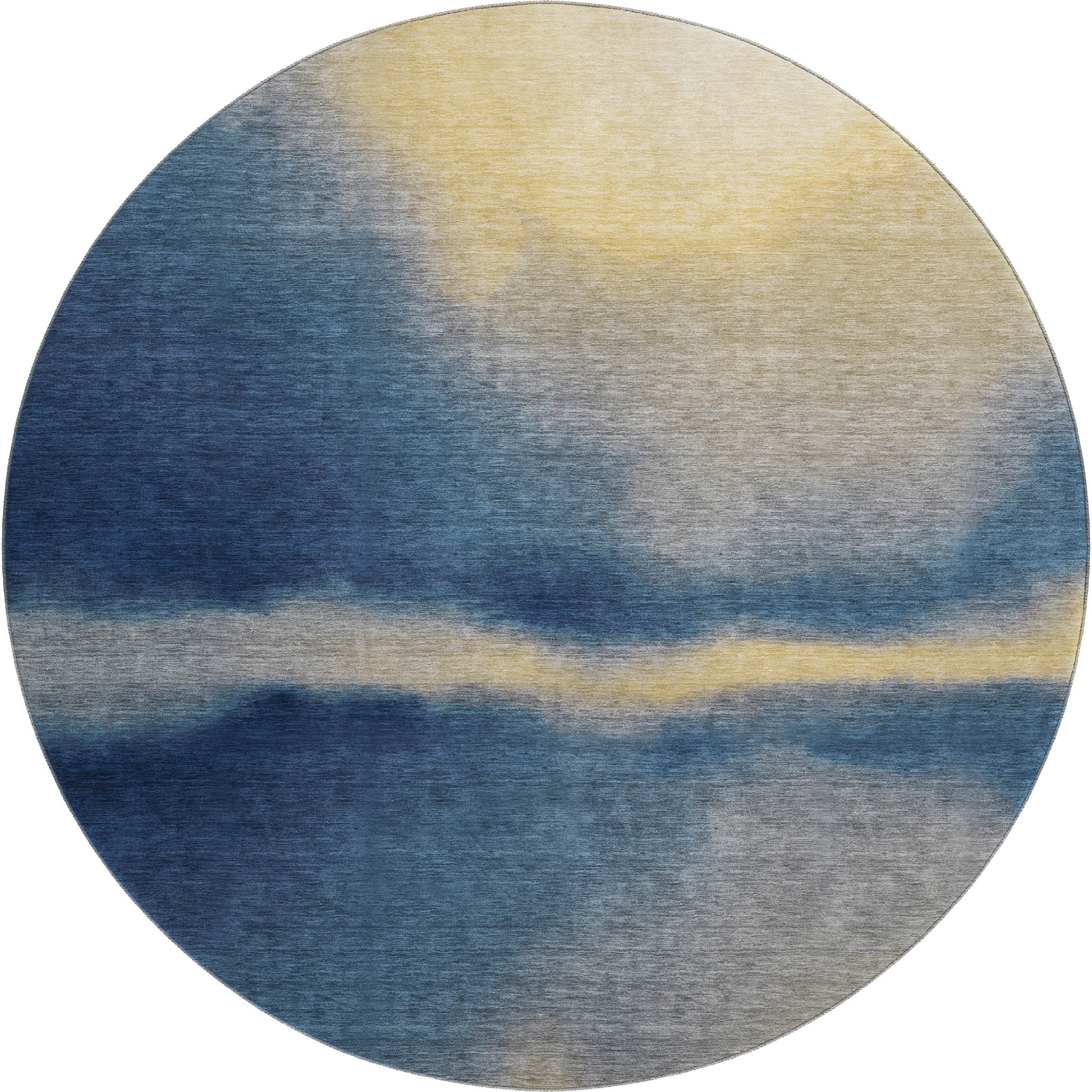 Bangkok Machine Washable Contemporary Navy Blue Rug 8' x 8' #shape_Round