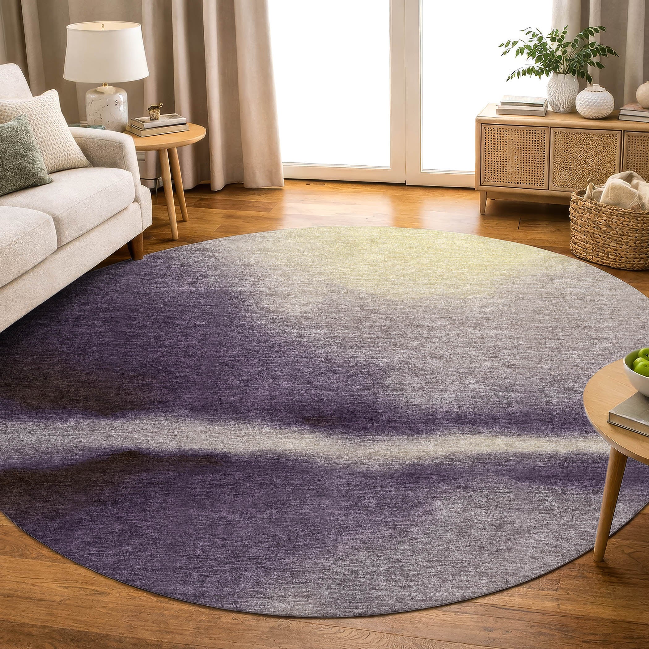 Bangkok Machine Washable Contemporary Plum Purple Rug 8' x 8' #shape_Round