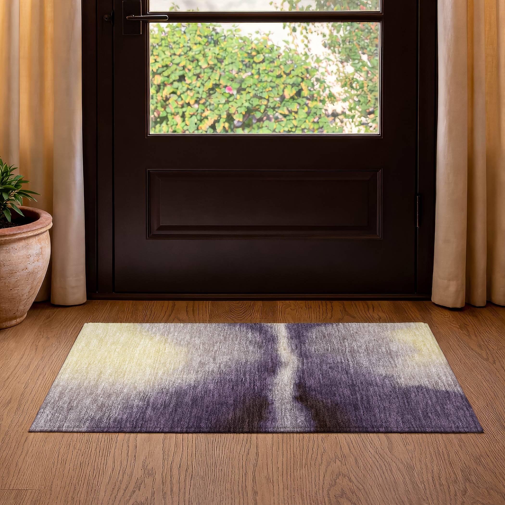 Bangkok Machine Washable Contemporary Plum Purple Rug 1'8" x 2'6" #shape_Rectangle