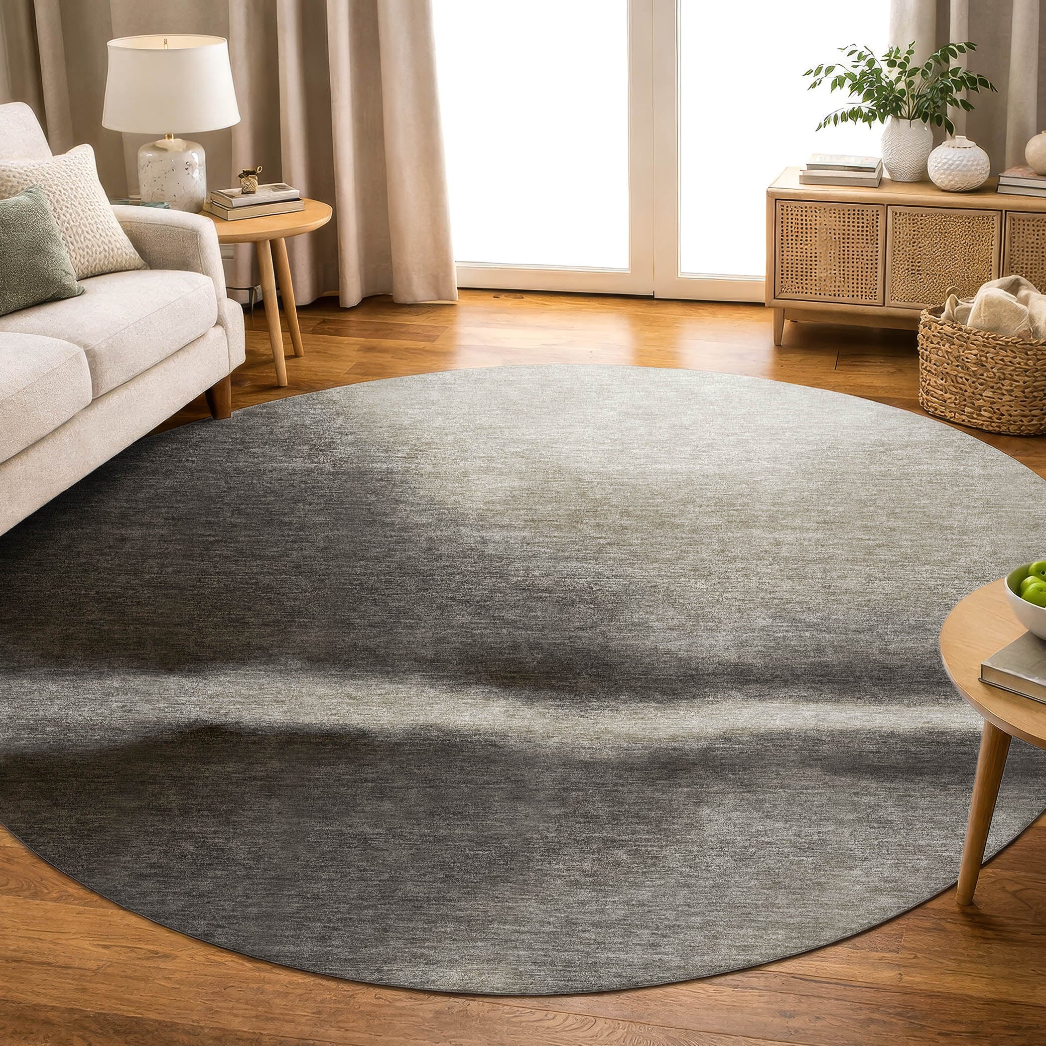 Bangkok Machine Washable Contemporary Taupe Brown Rug 8' x 8' #shape_Round