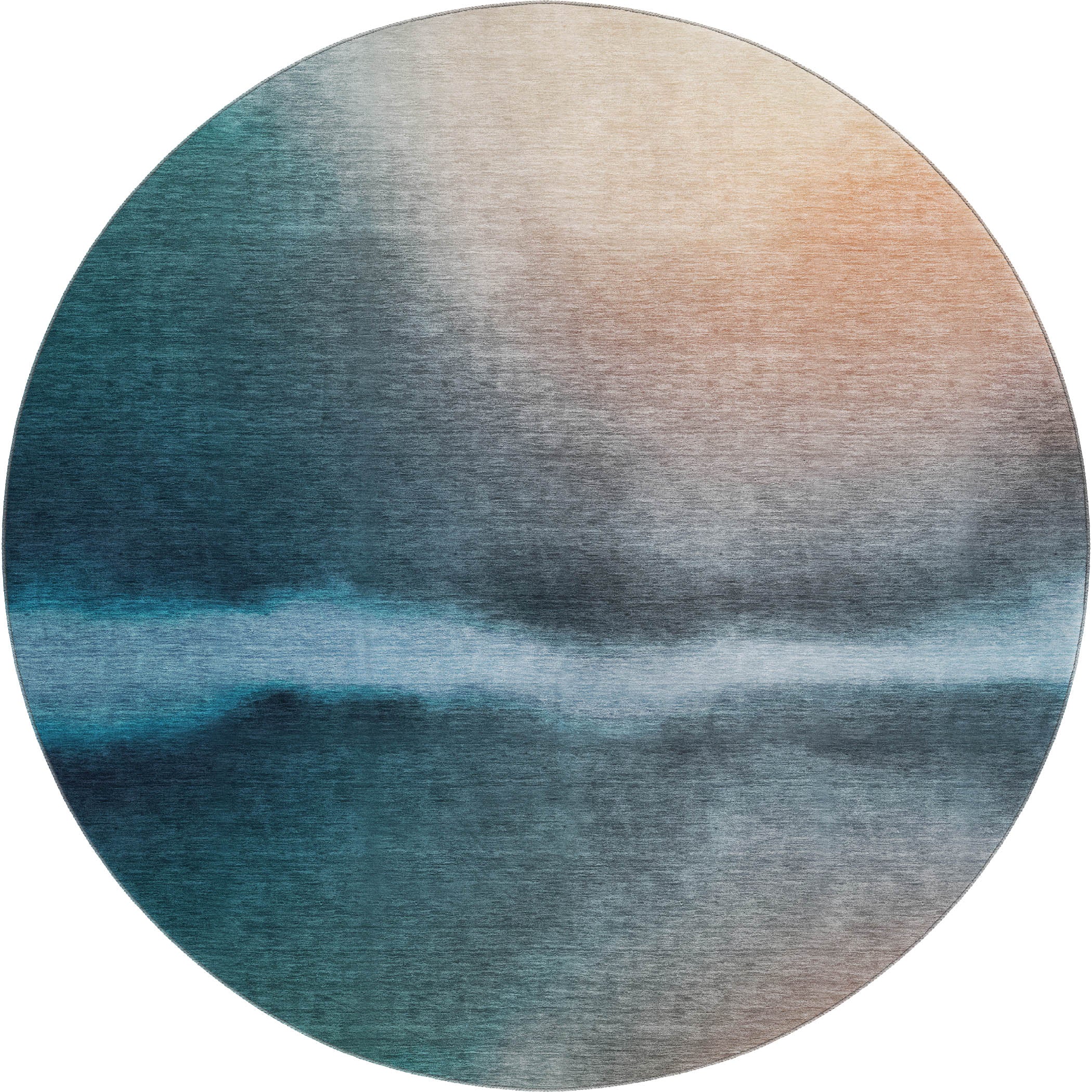 Bangkok Machine Washable Transitional Teal Rug 8' x 8' #shape_Round