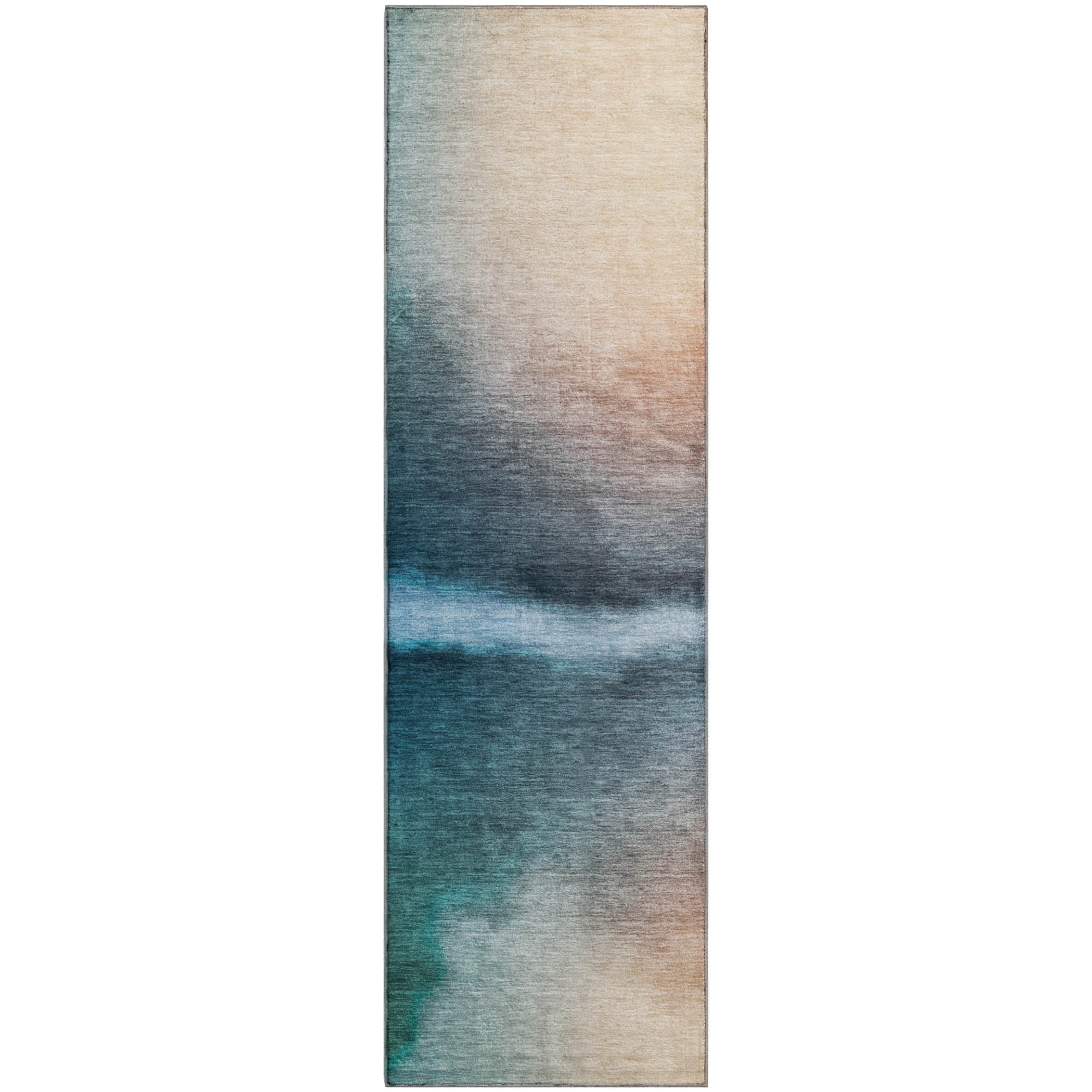 Bangkok Machine Washable Transitional Teal Rug 2'3" x 7'6" #shape_Runner